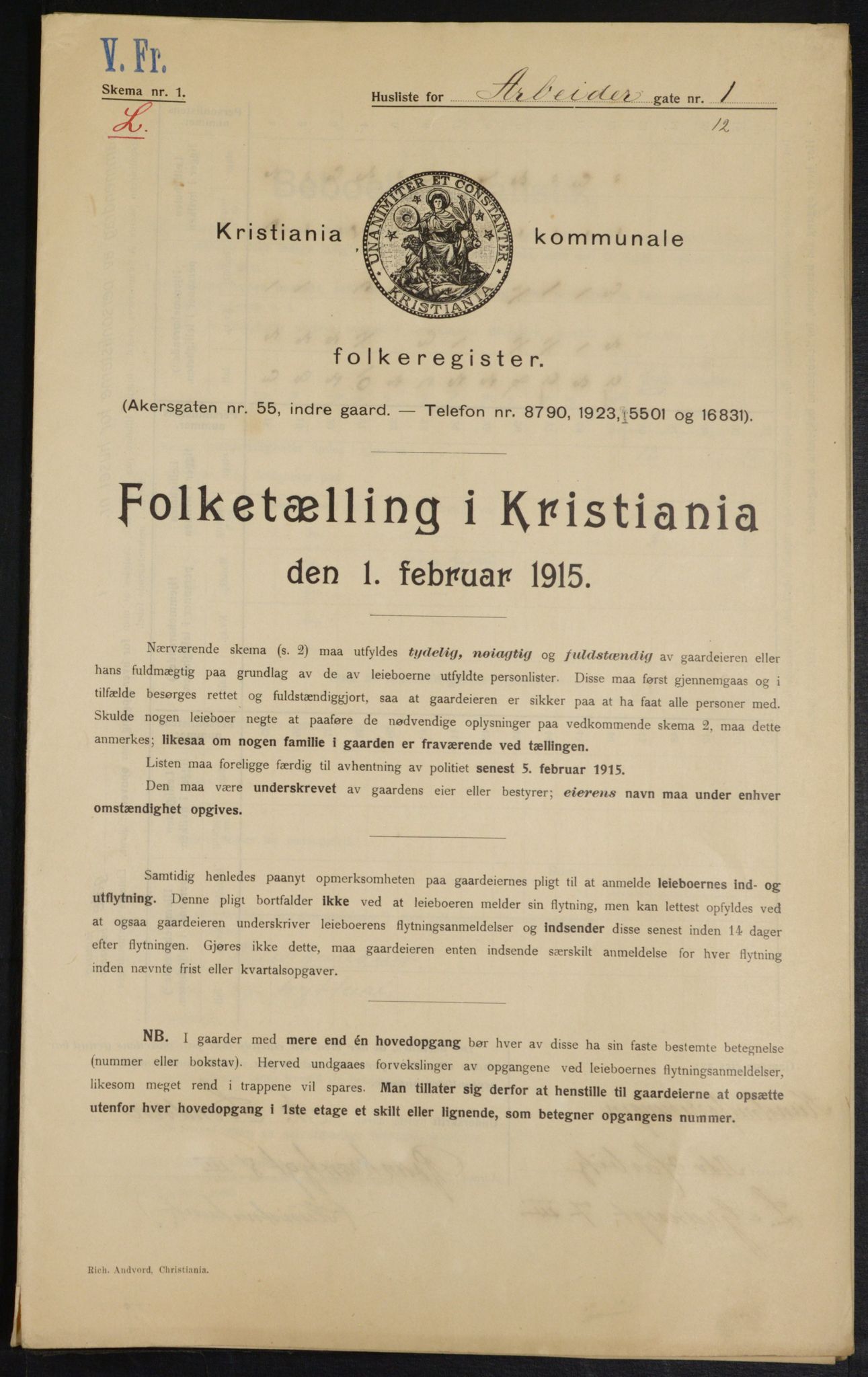 OBA, Municipal Census 1915 for Kristiania, 1915, p. 1421