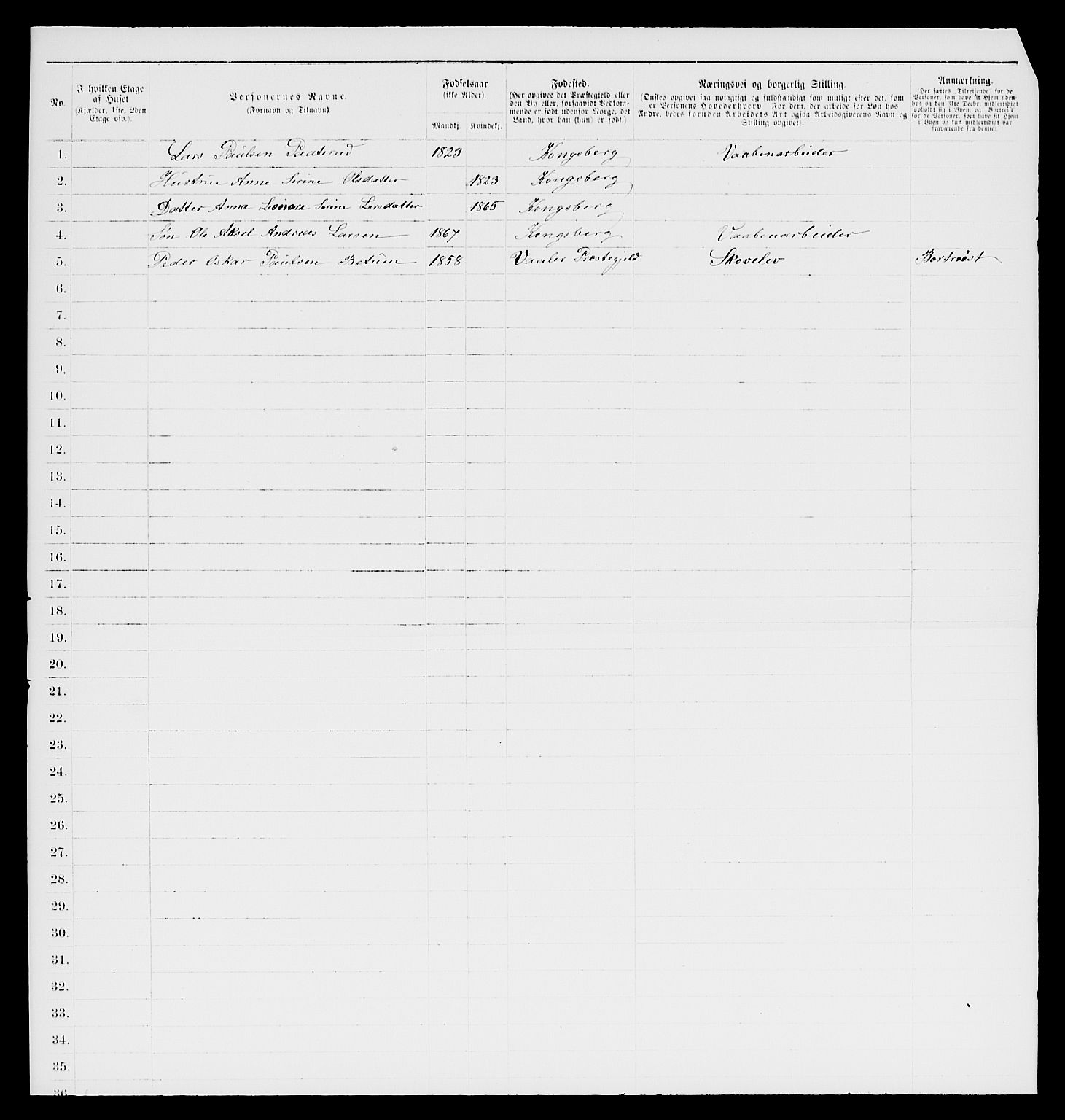 SAKO, 1885 census for 0604 Kongsberg, 1885, p. 965