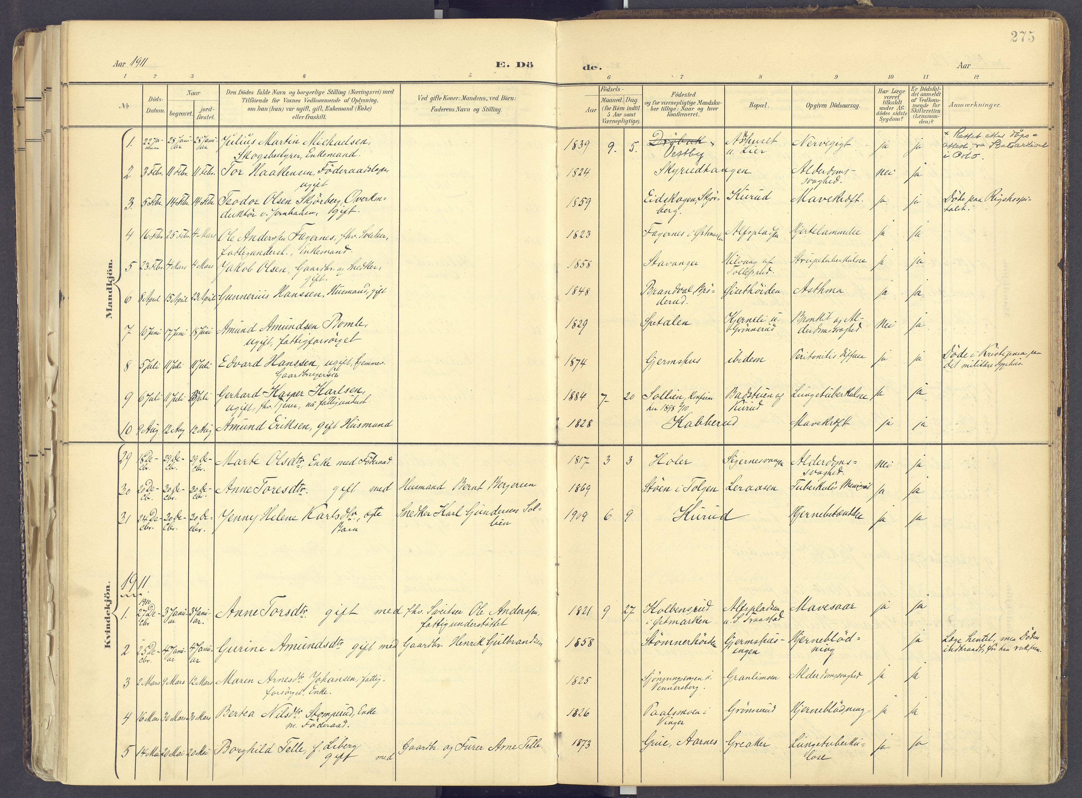 Vinger prestekontor, AV/SAH-PREST-024/H/Ha/Haa/L0017: Parish register (official) no. 17, 1901-1927, p. 275