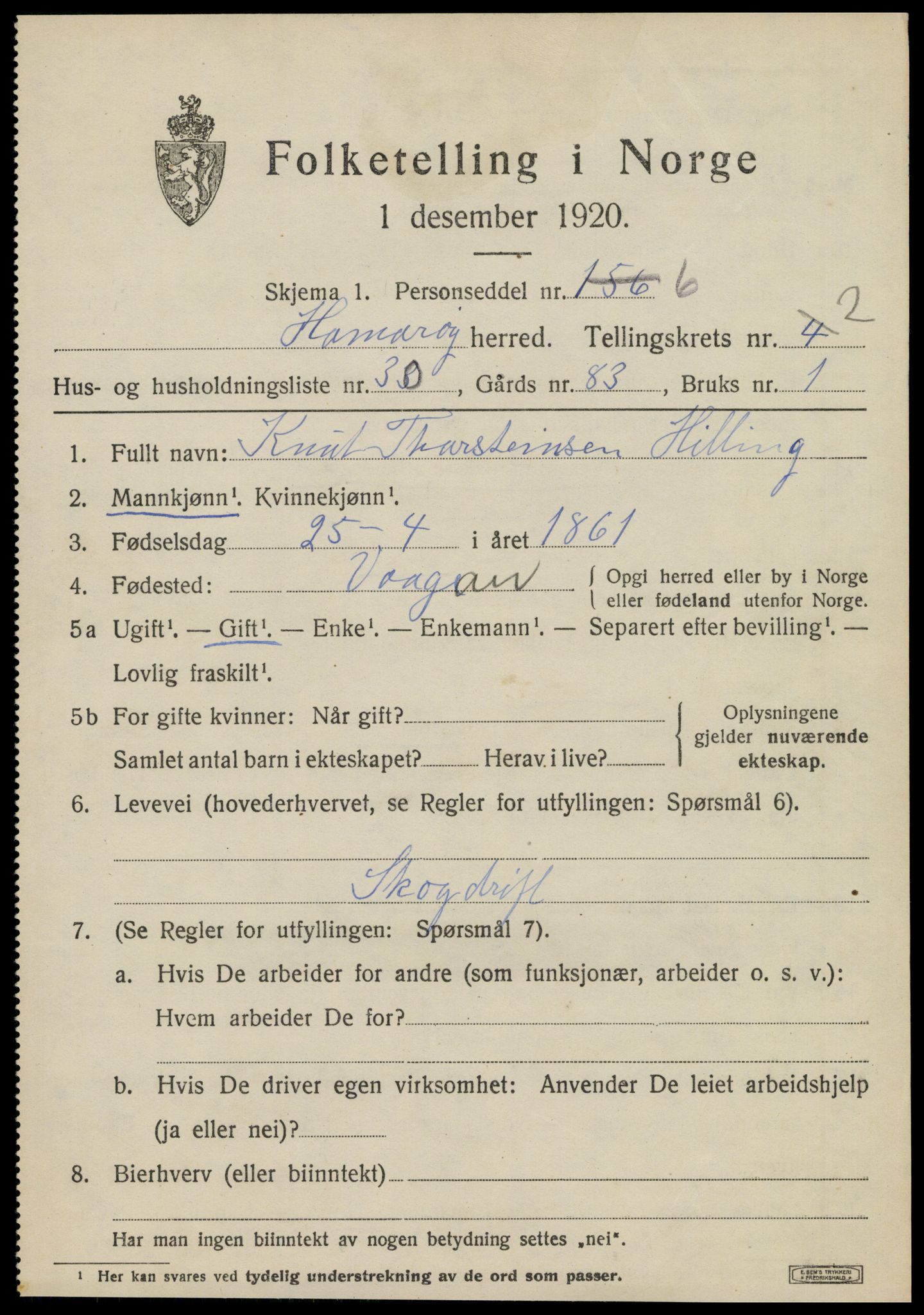 SAT, 1920 census for Hamarøy, 1920, p. 2642