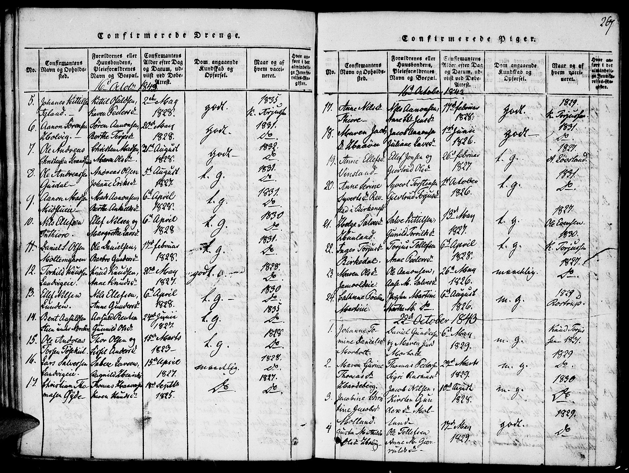 Hommedal sokneprestkontor, SAK/1111-0023/F/Fa/Fab/L0003: Parish register (official) no. A 3, 1815-1848, p. 267