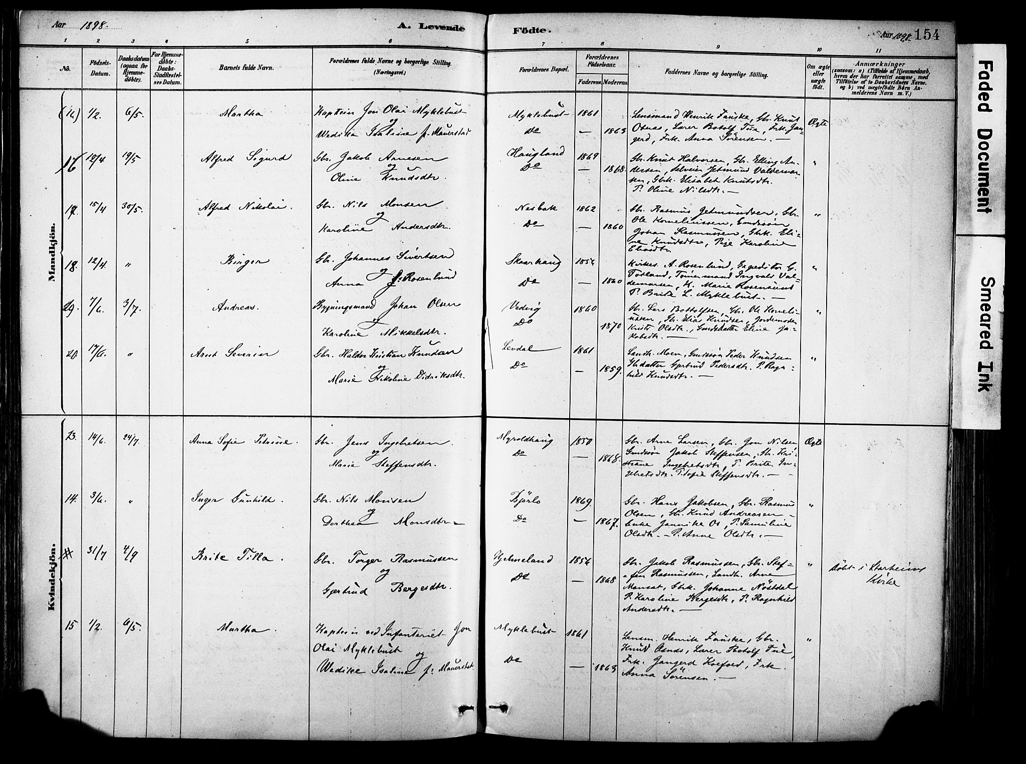 Eid sokneprestembete, AV/SAB-A-82301/H/Haa/Haab/L0001: Parish register (official) no. B 1, 1879-1906, p. 154