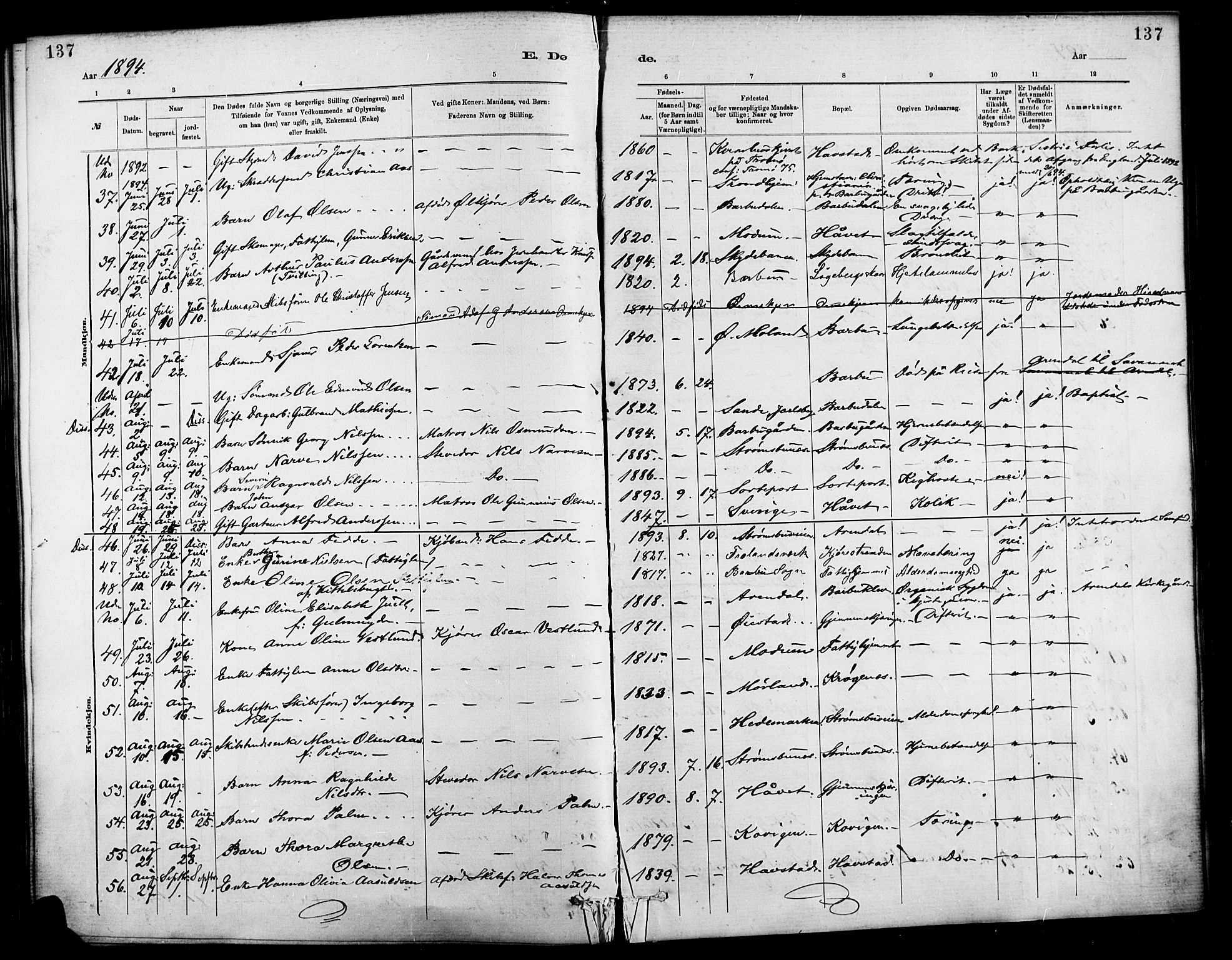 Barbu sokneprestkontor, AV/SAK-1111-0003/F/Fa/L0003: Parish register (official) no. A 3, 1883-1898, p. 137