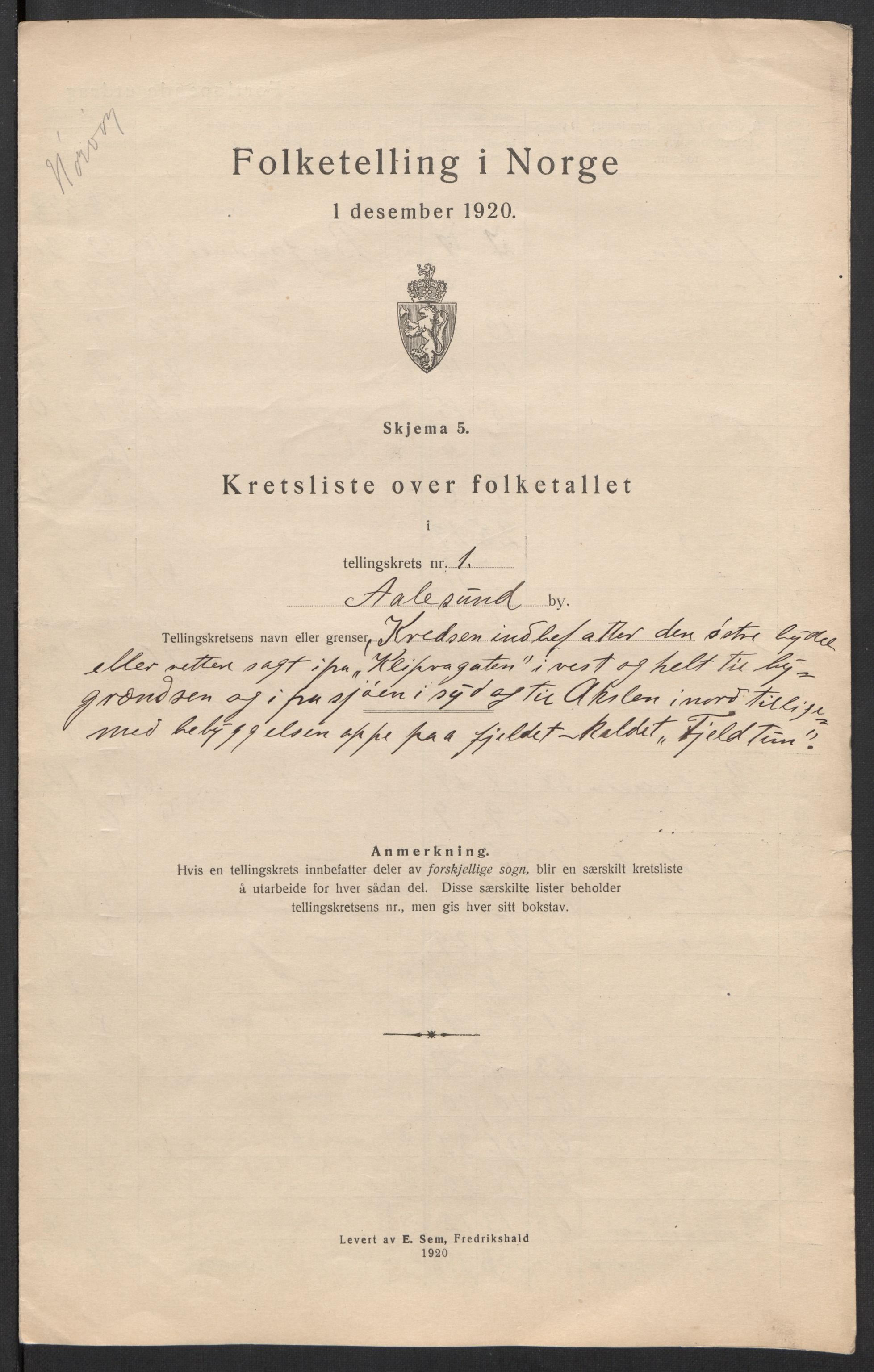 SAT, 1920 census for Ålesund, 1920, p. 6