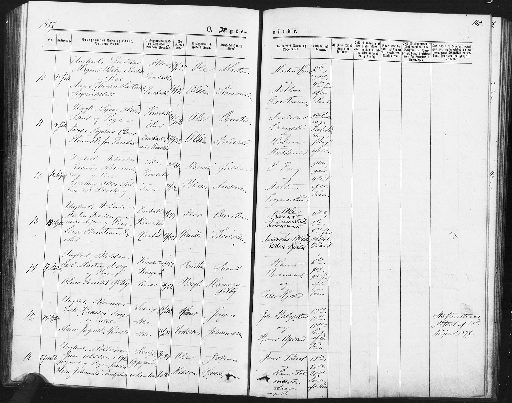 Kråkstad prestekontor Kirkebøker, SAO/A-10125a/F/Fa/L0008: Parish register (official) no. I 8, 1870-1879, p. 163
