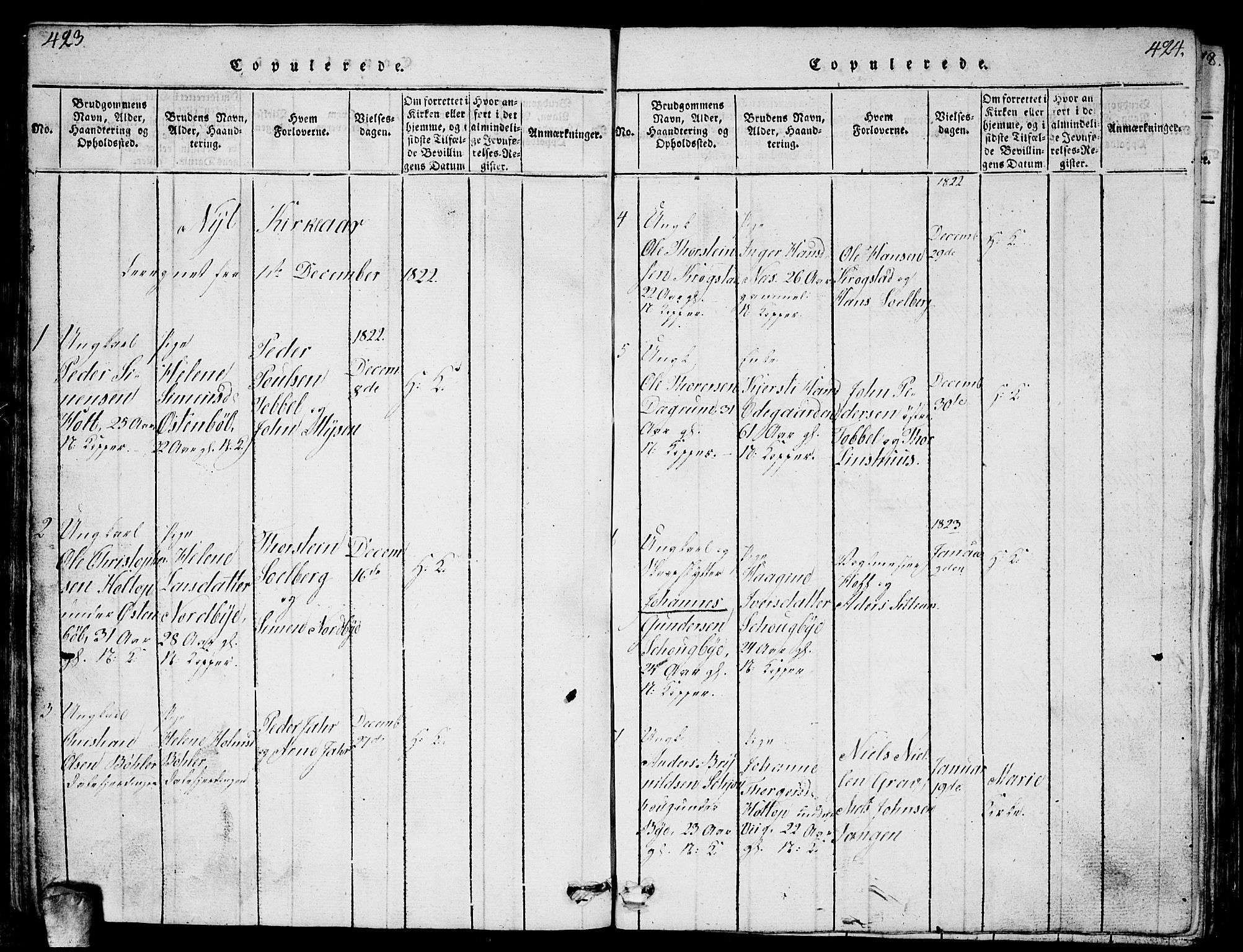 Enebakk prestekontor Kirkebøker, AV/SAO-A-10171c/G/Ga/L0001: Parish register (copy) no. I 1, 1815-1833, p. 423-424