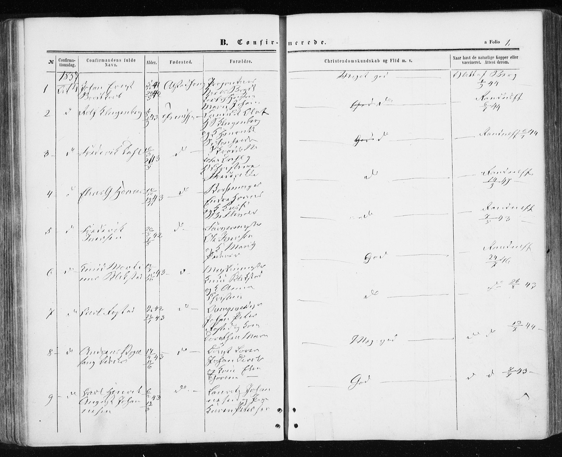 Ministerialprotokoller, klokkerbøker og fødselsregistre - Sør-Trøndelag, SAT/A-1456/601/L0053: Parish register (official) no. 601A21, 1857-1865, p. 1