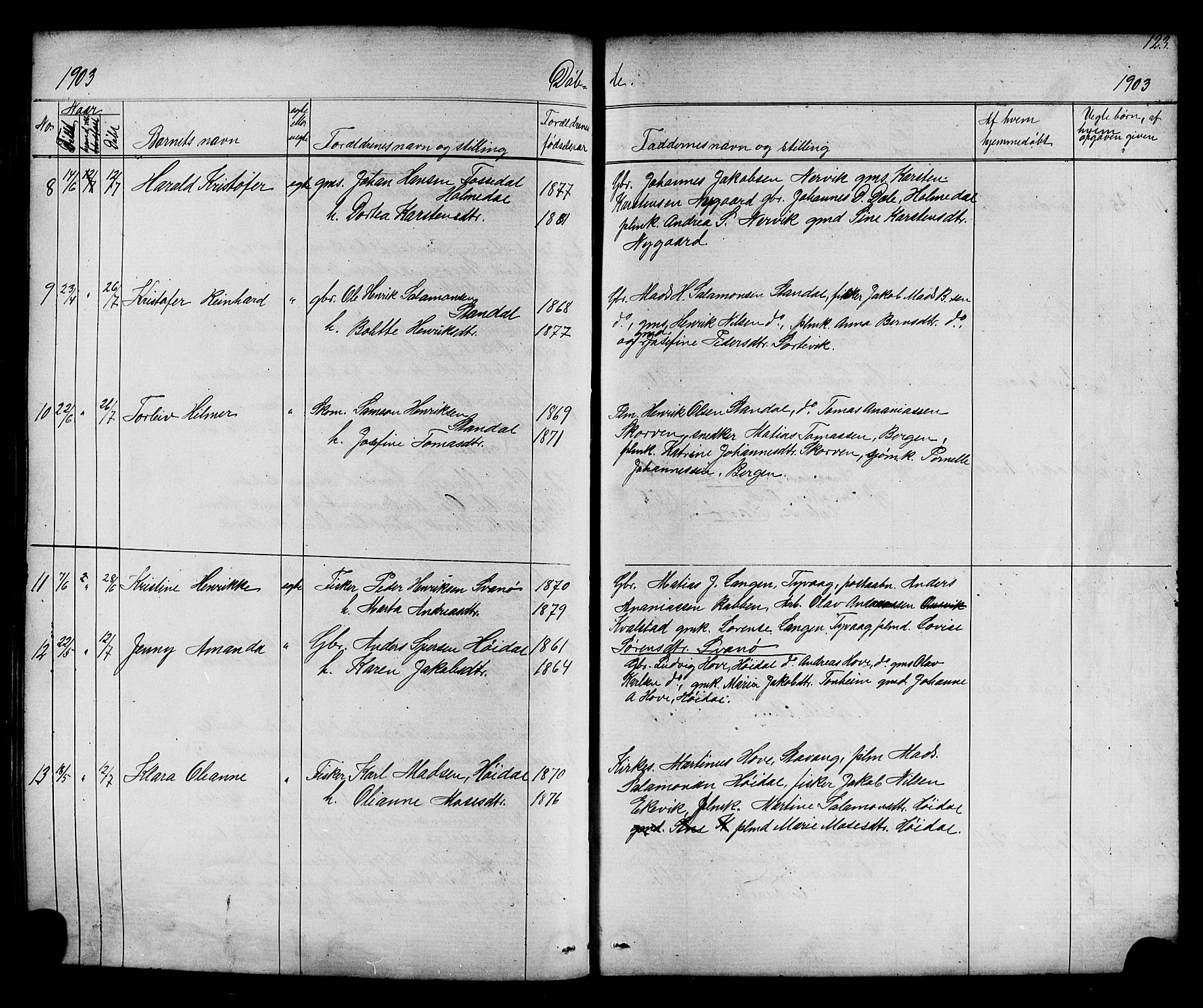 Kinn sokneprestembete, AV/SAB-A-80801/H/Hab/Habc/L0002: Parish register (copy) no. C 2, 1869-1918, p. 123