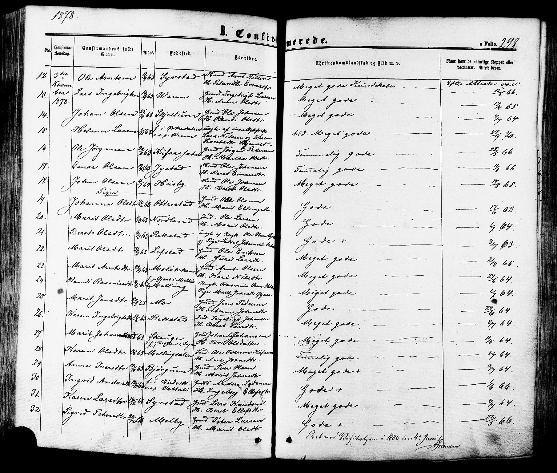 Ministerialprotokoller, klokkerbøker og fødselsregistre - Sør-Trøndelag, AV/SAT-A-1456/665/L0772: Parish register (official) no. 665A07, 1856-1878, p. 298