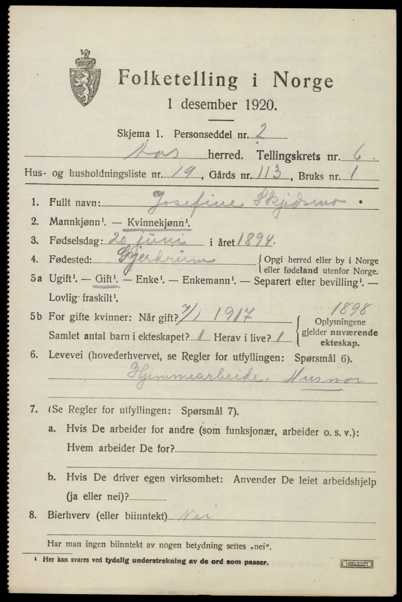 SAO, 1920 census for Ås, 1920, p. 7044