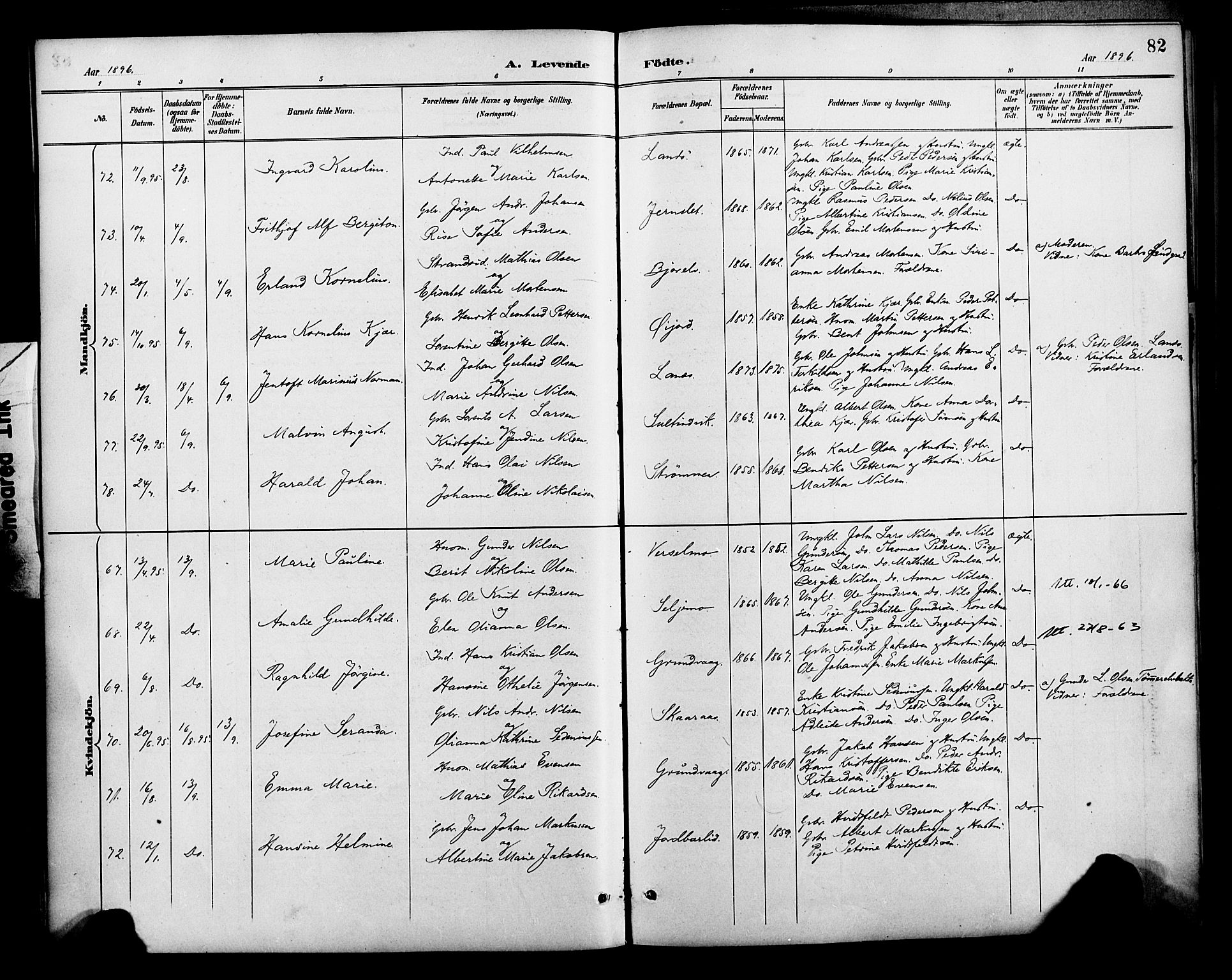Lenvik sokneprestembete, SATØ/S-1310/H/Ha/Haa/L0013kirke: Parish register (official) no. 13, 1890-1898, p. 82