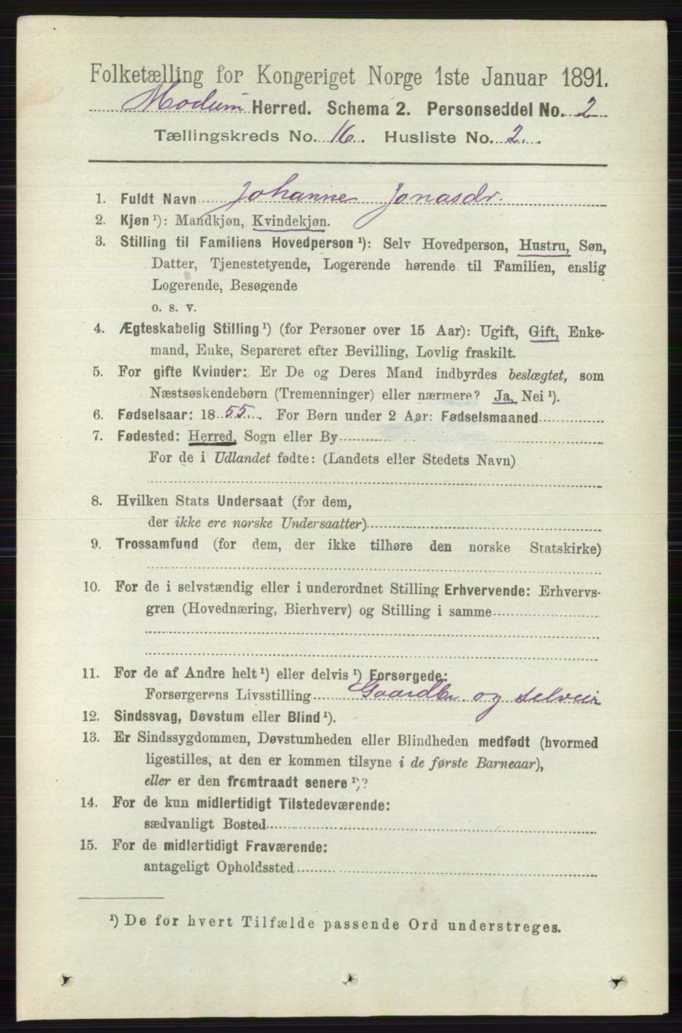 RA, 1891 census for 0623 Modum, 1891, p. 6191