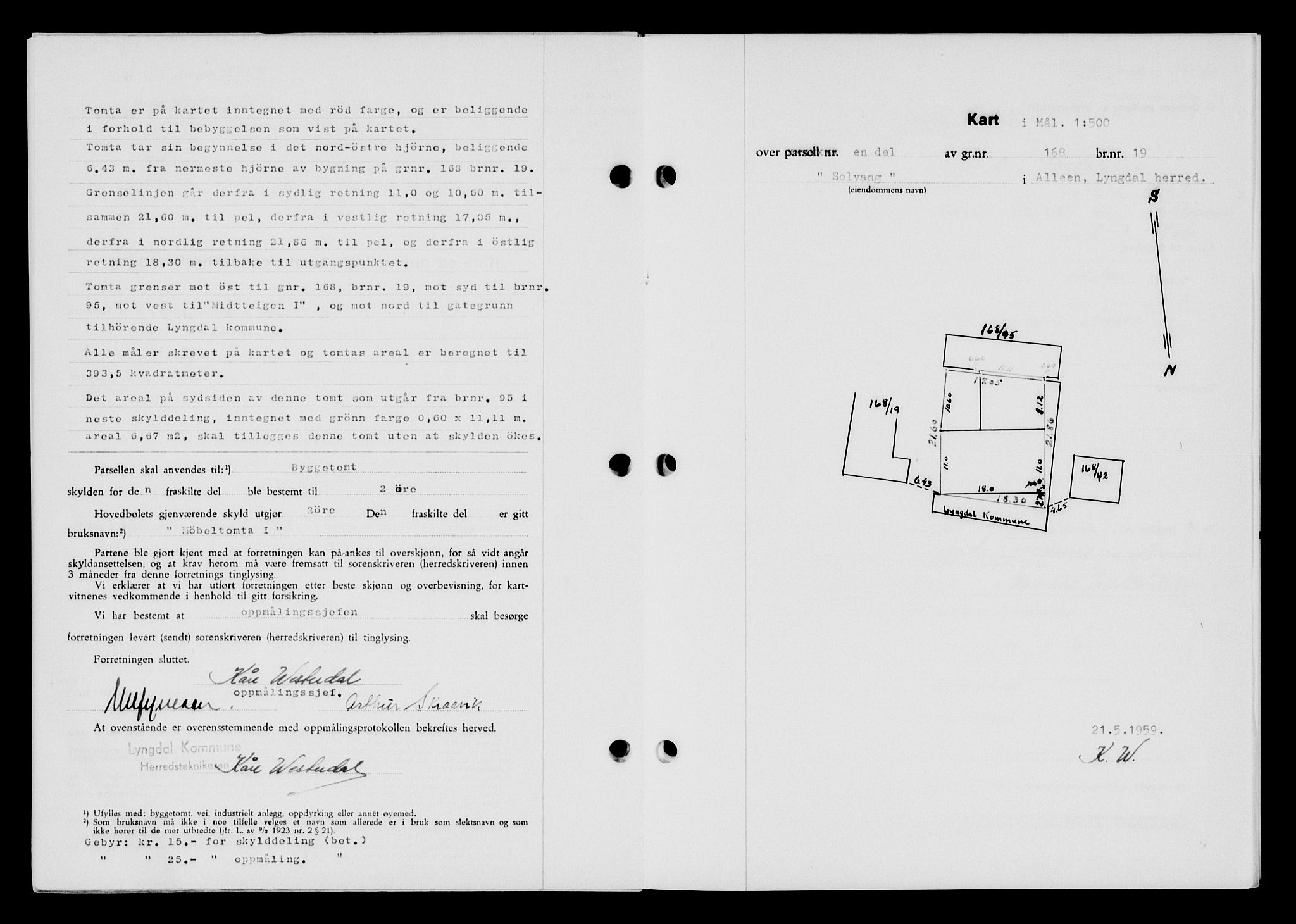 Lyngdal sorenskriveri, AV/SAK-1221-0004/G/Gb/L0678: Mortgage book no. A XXIV, 1958-1959, Diary no: : 480/1959