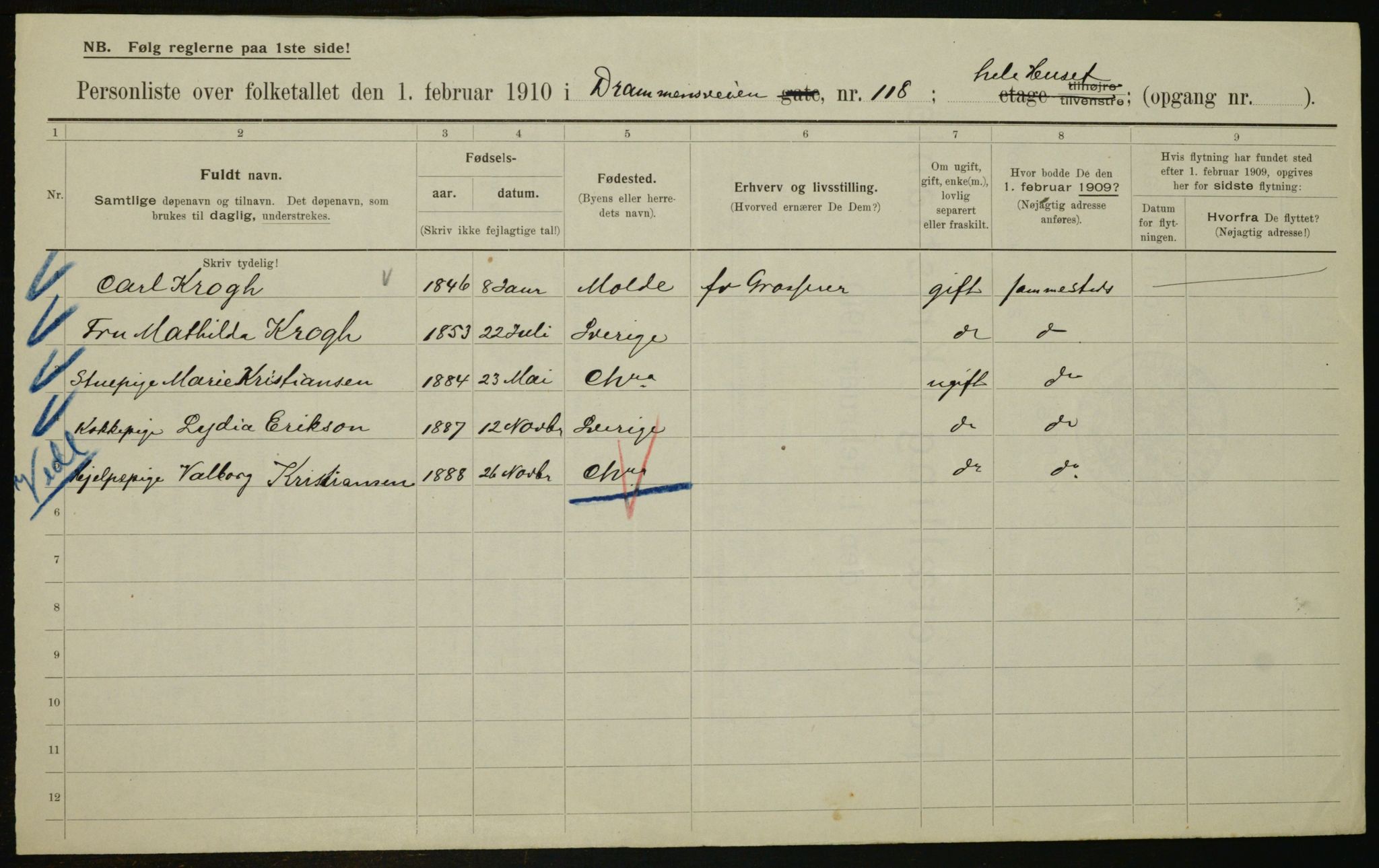 OBA, Municipal Census 1910 for Kristiania, 1910, p. 16311