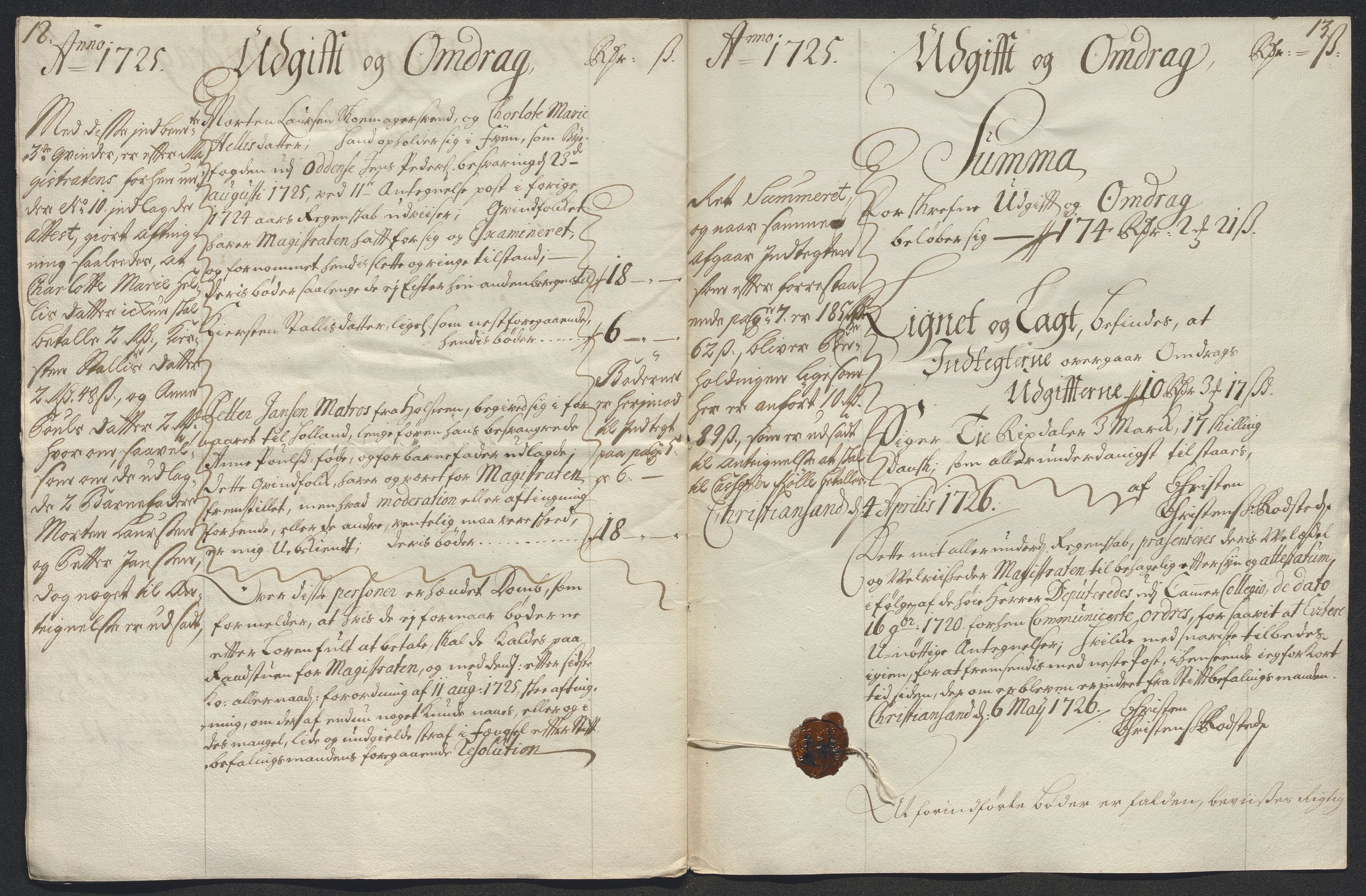 Rentekammeret inntil 1814, Reviderte regnskaper, Byregnskaper, AV/RA-EA-4066/R/Rm/L0286: [M19] Sikt og sakefall, 1719-1727, p. 378