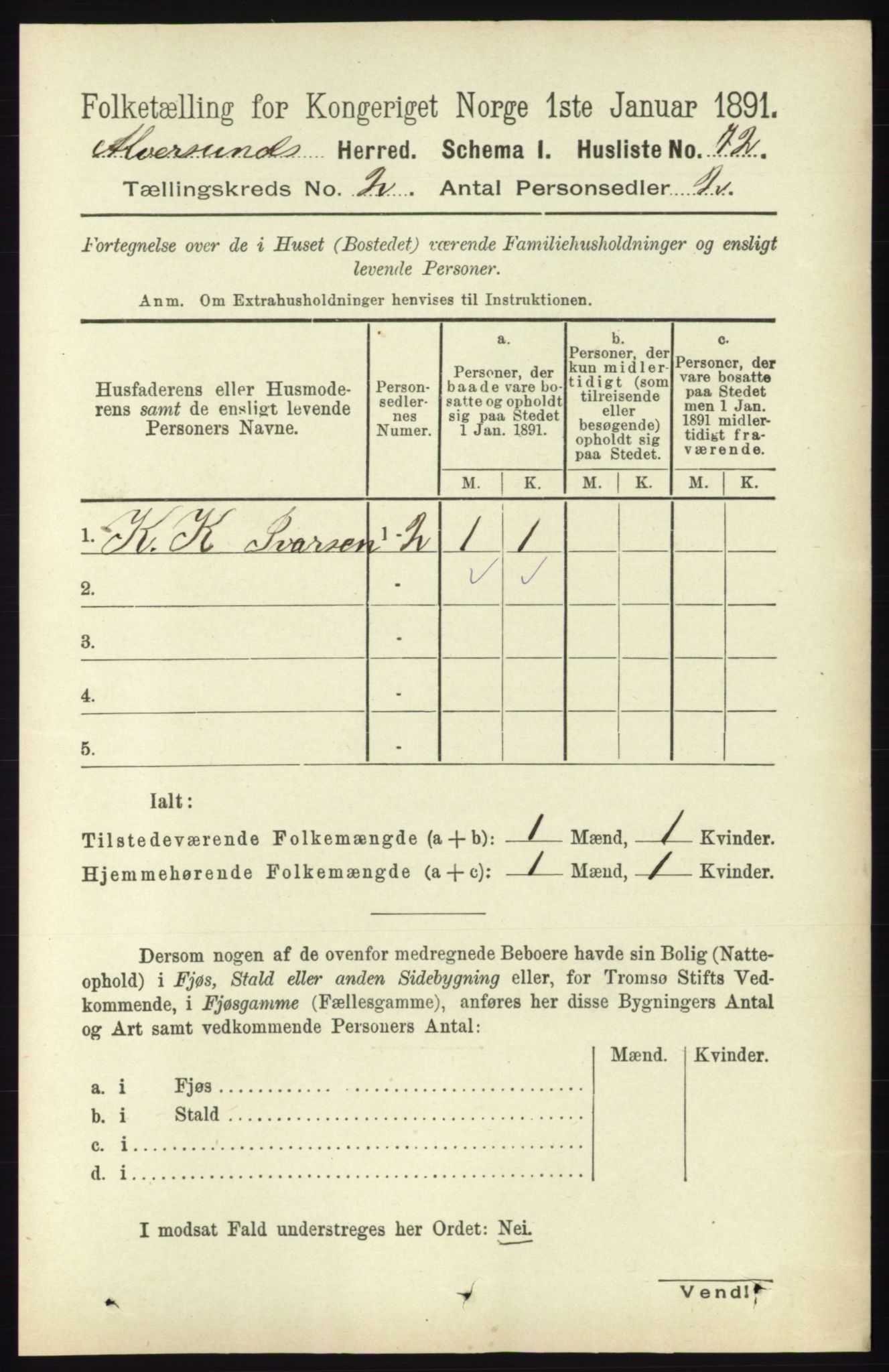 RA, 1891 census for 1257 Alversund, 1891, p. 452