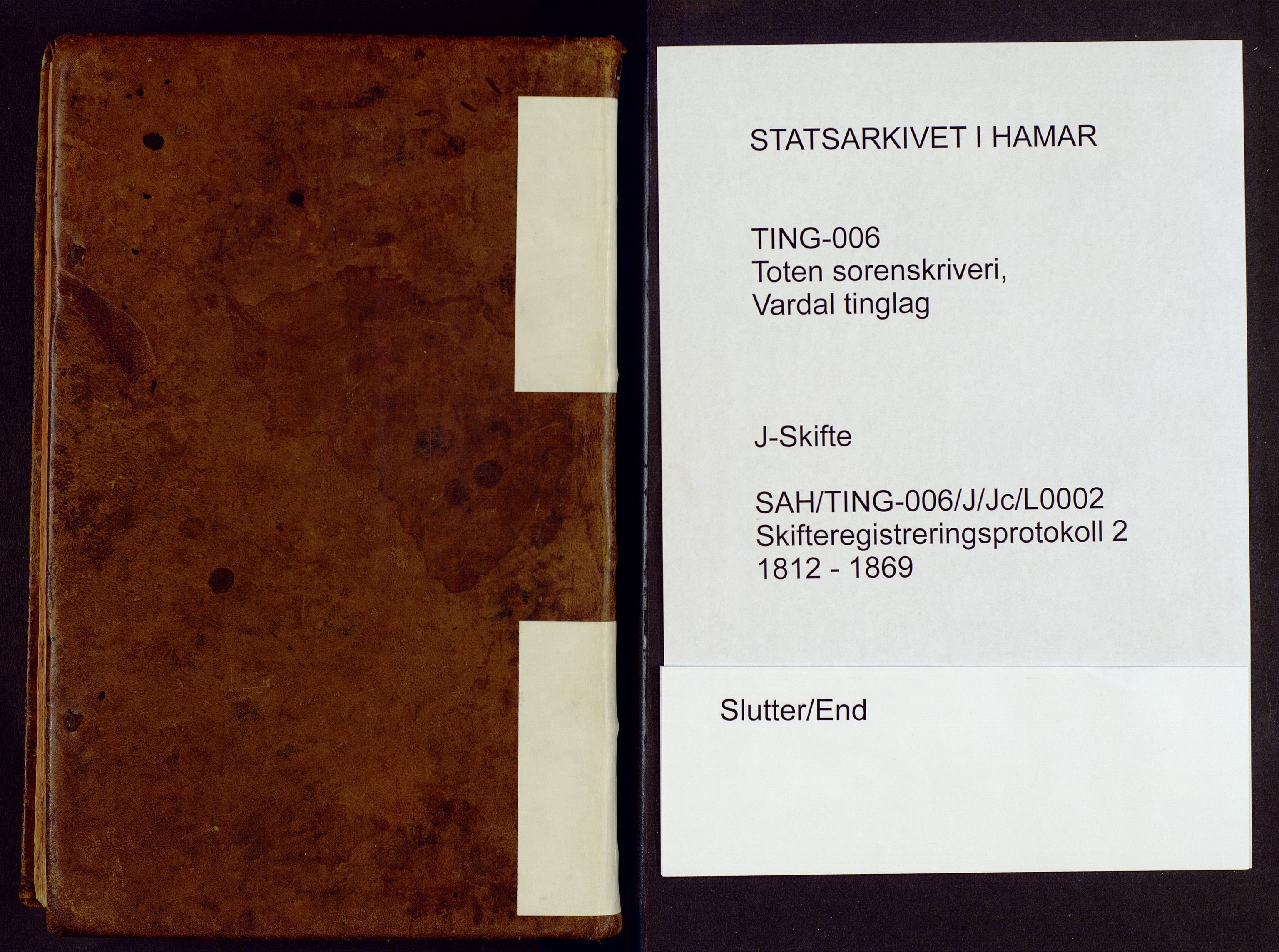 Toten tingrett, SAH/TING-006/J/Jc/L0002: Skifteregistreringsprotokoll - Vardal, 1812-1869