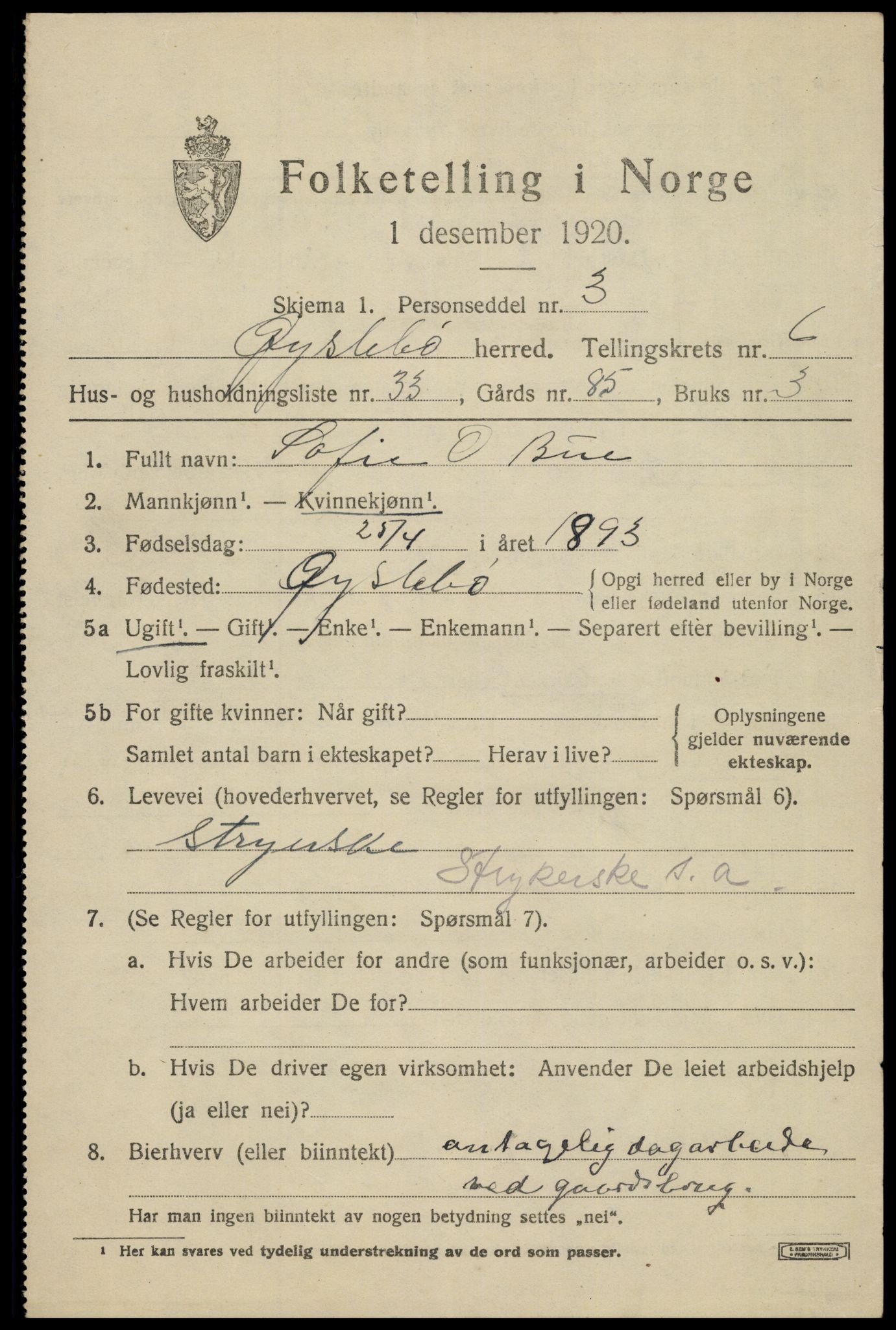 SAK, 1920 census for Øyslebø, 1920, p. 2208