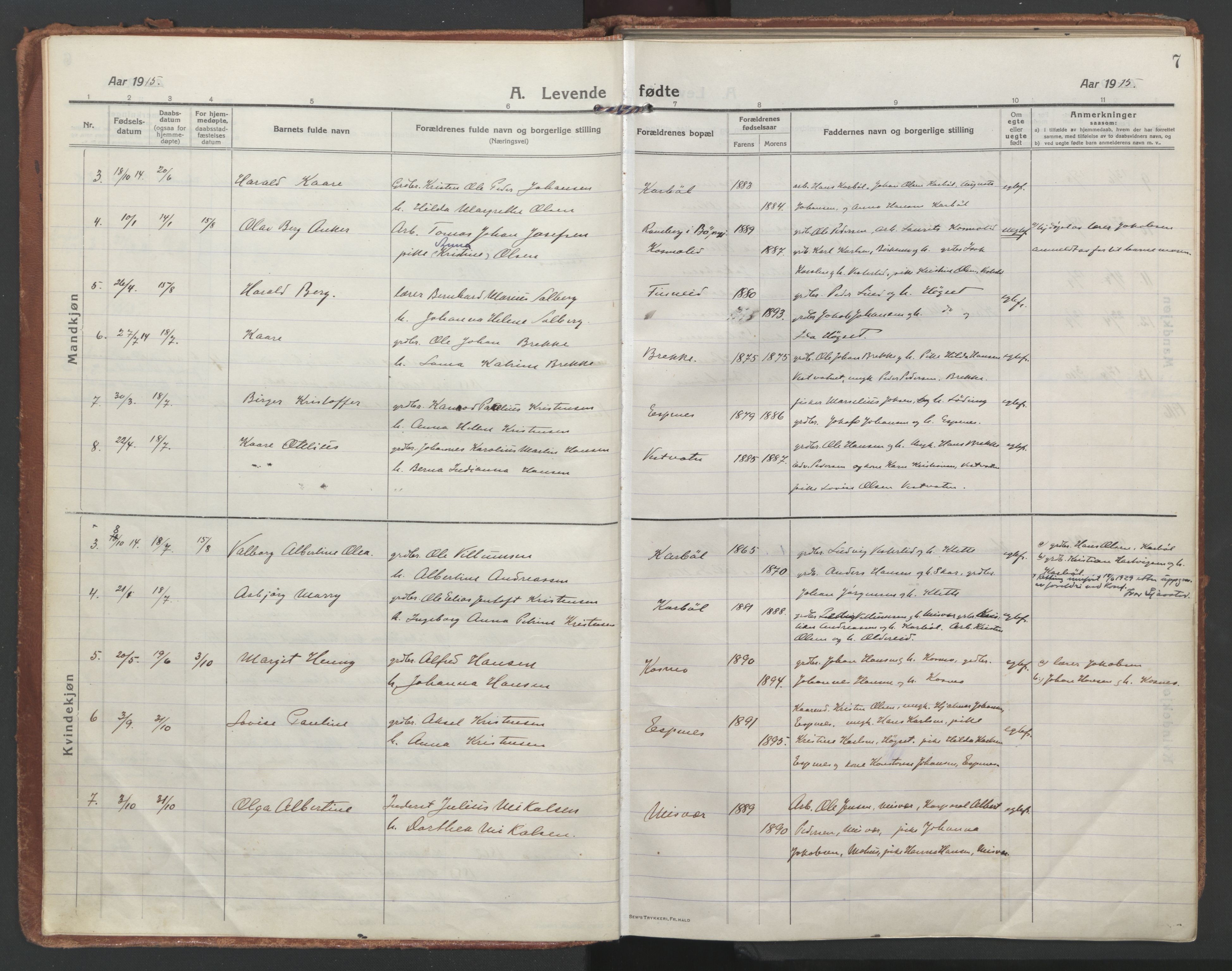 Ministerialprotokoller, klokkerbøker og fødselsregistre - Nordland, SAT/A-1459/852/L0748: Parish register (official) no. 852A18, 1913-1932, p. 7