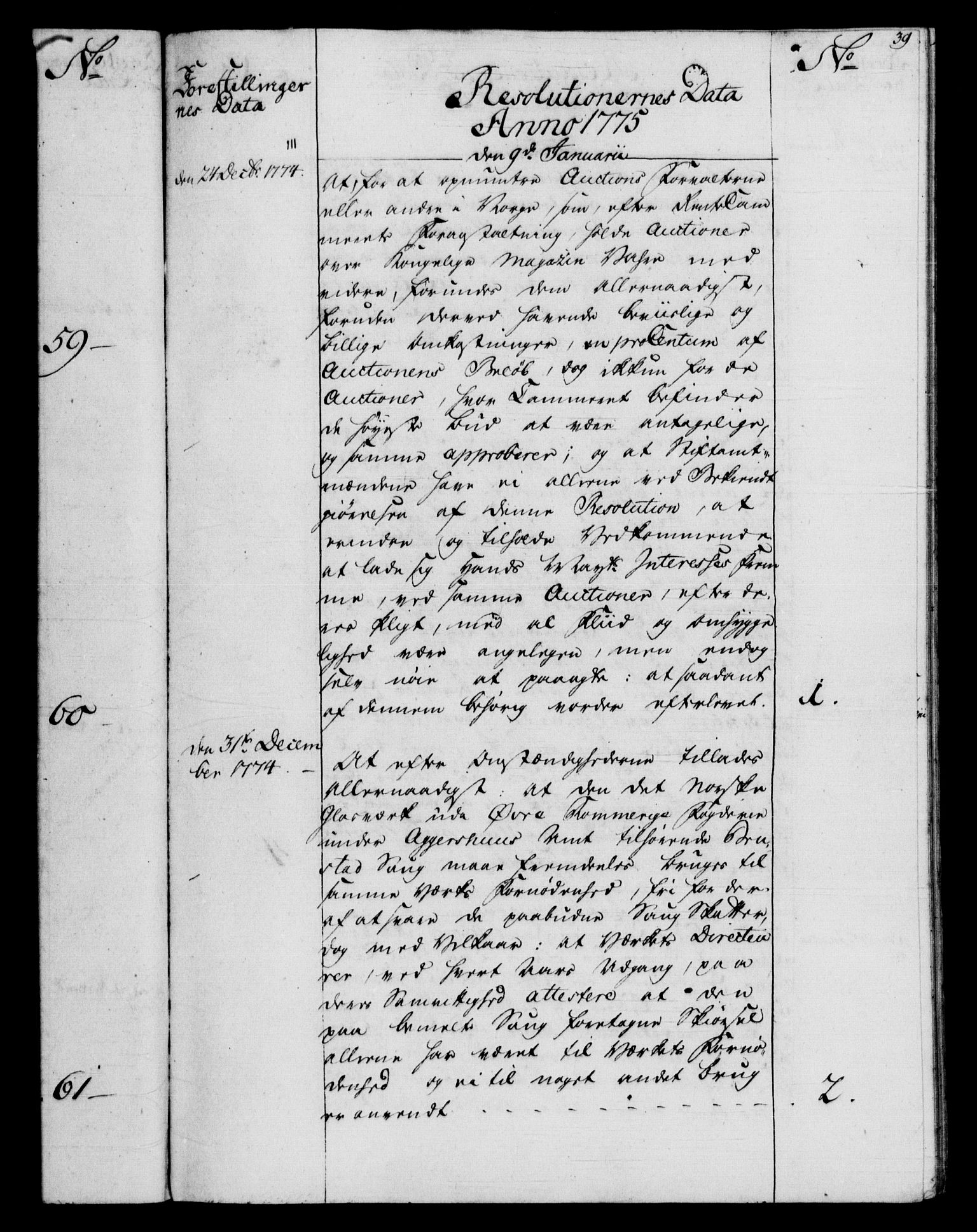 Rentekammeret, Kammerkanselliet, RA/EA-3111/G/Gf/Gfb/L0009: Register til norske relasjons- og resolusjonsprotokoller (merket RK 52.104), 1773-1780, p. 39