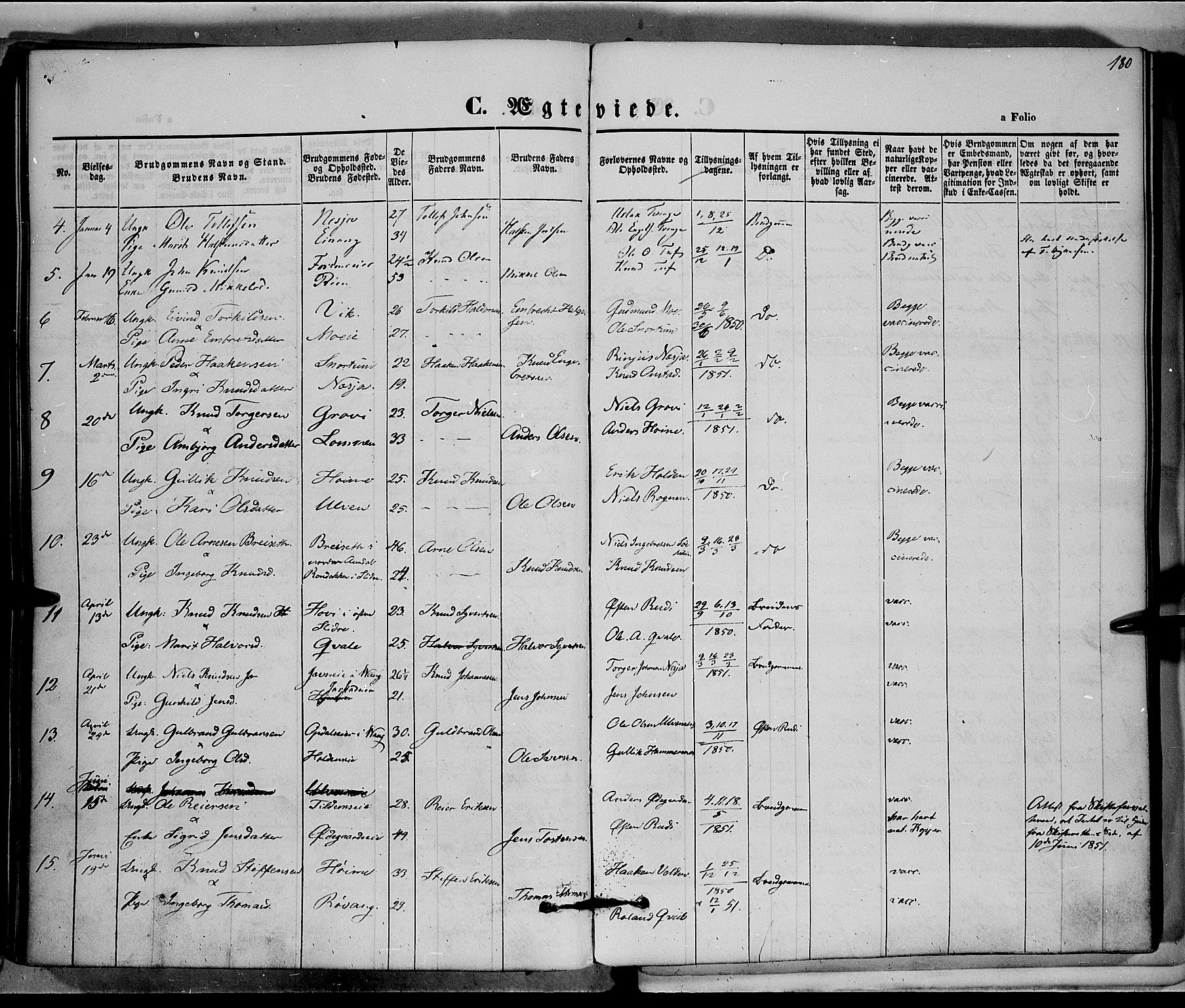 Vestre Slidre prestekontor, SAH/PREST-136/H/Ha/Haa/L0001: Parish register (official) no. 1, 1844-1855, p. 180
