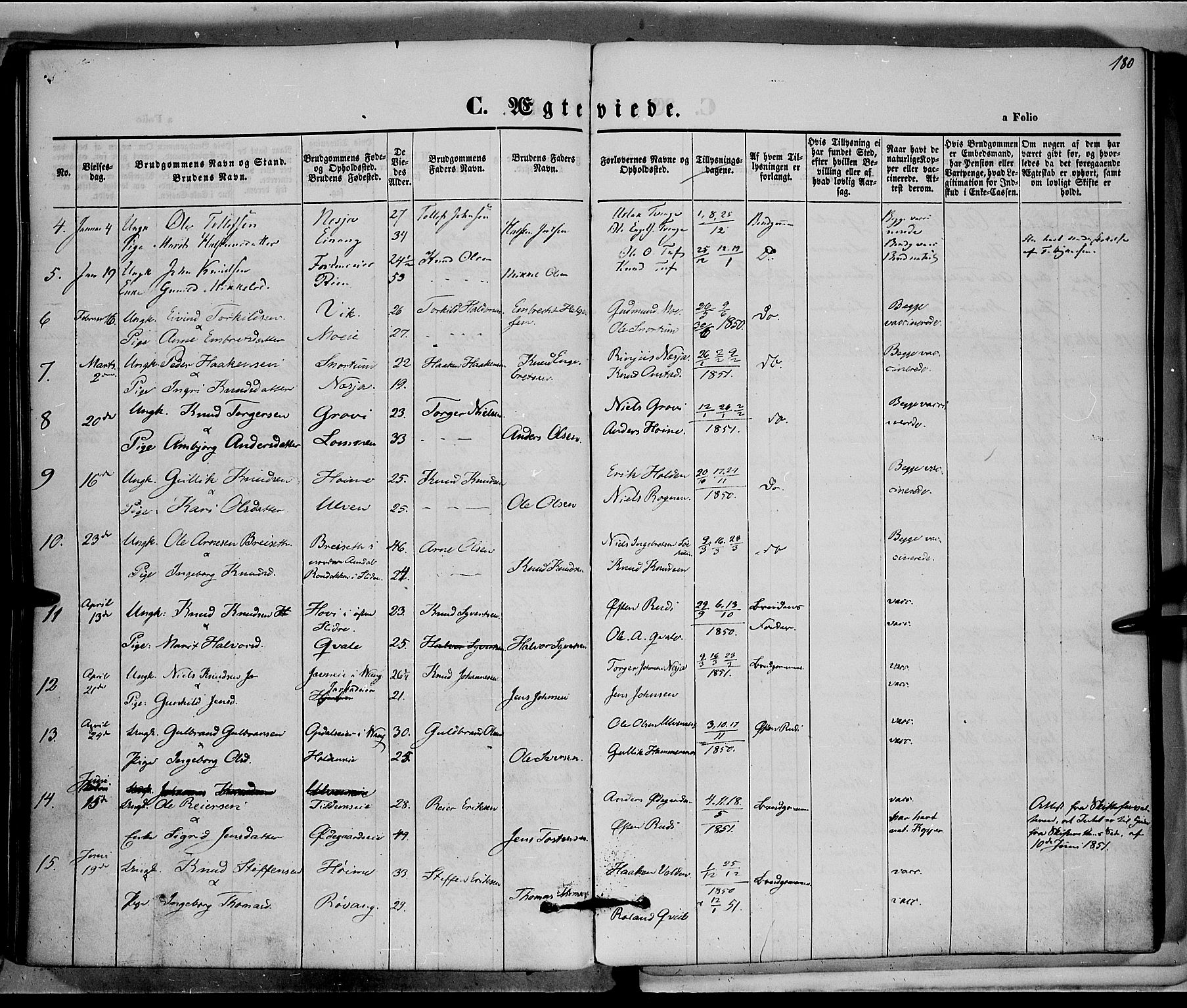 Vestre Slidre prestekontor, AV/SAH-PREST-136/H/Ha/Haa/L0001: Parish register (official) no. 1, 1844-1855, p. 180