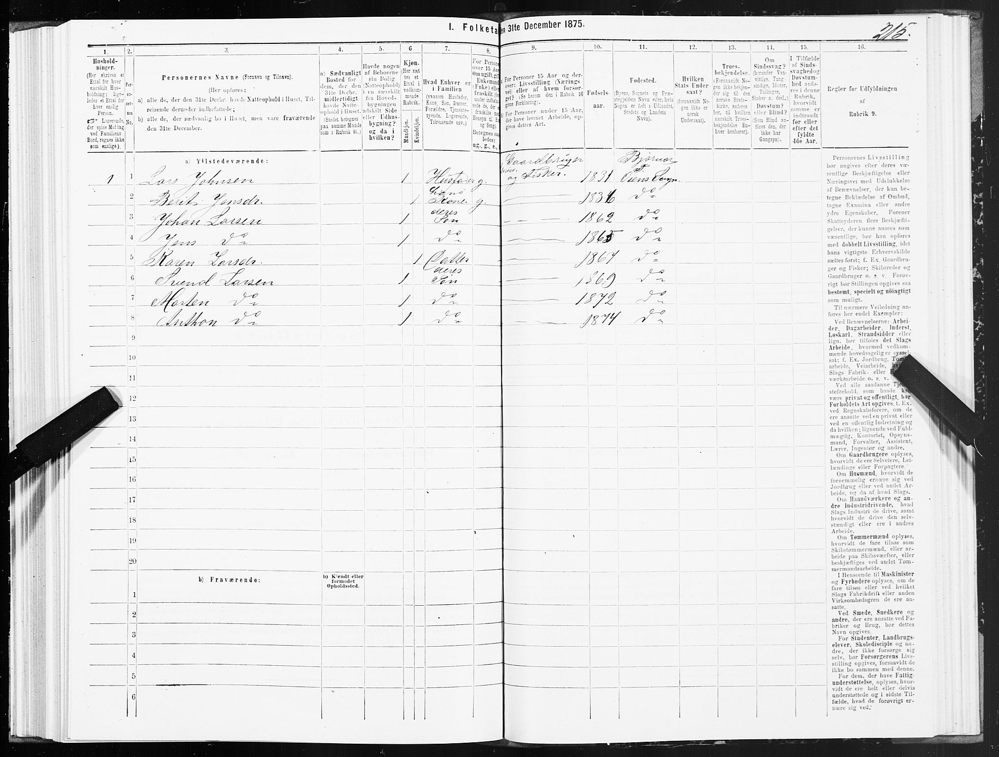 SAT, 1875 census for 1632P Bjørnør, 1875, p. 1215