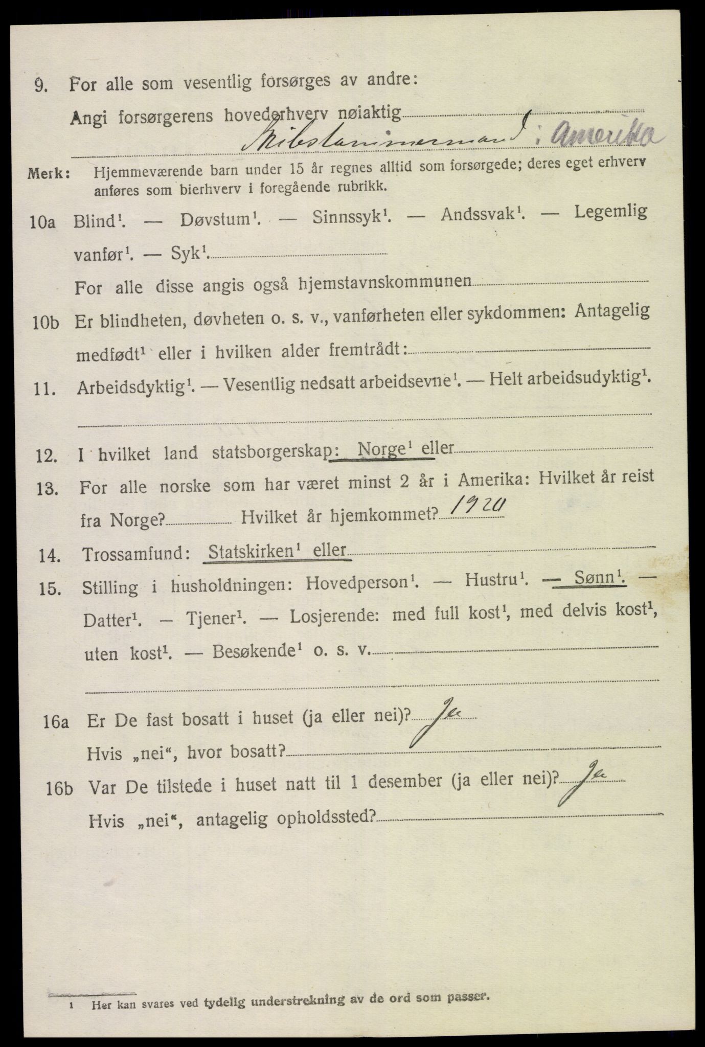 SAK, 1920 census for Vestre Moland, 1920, p. 1096