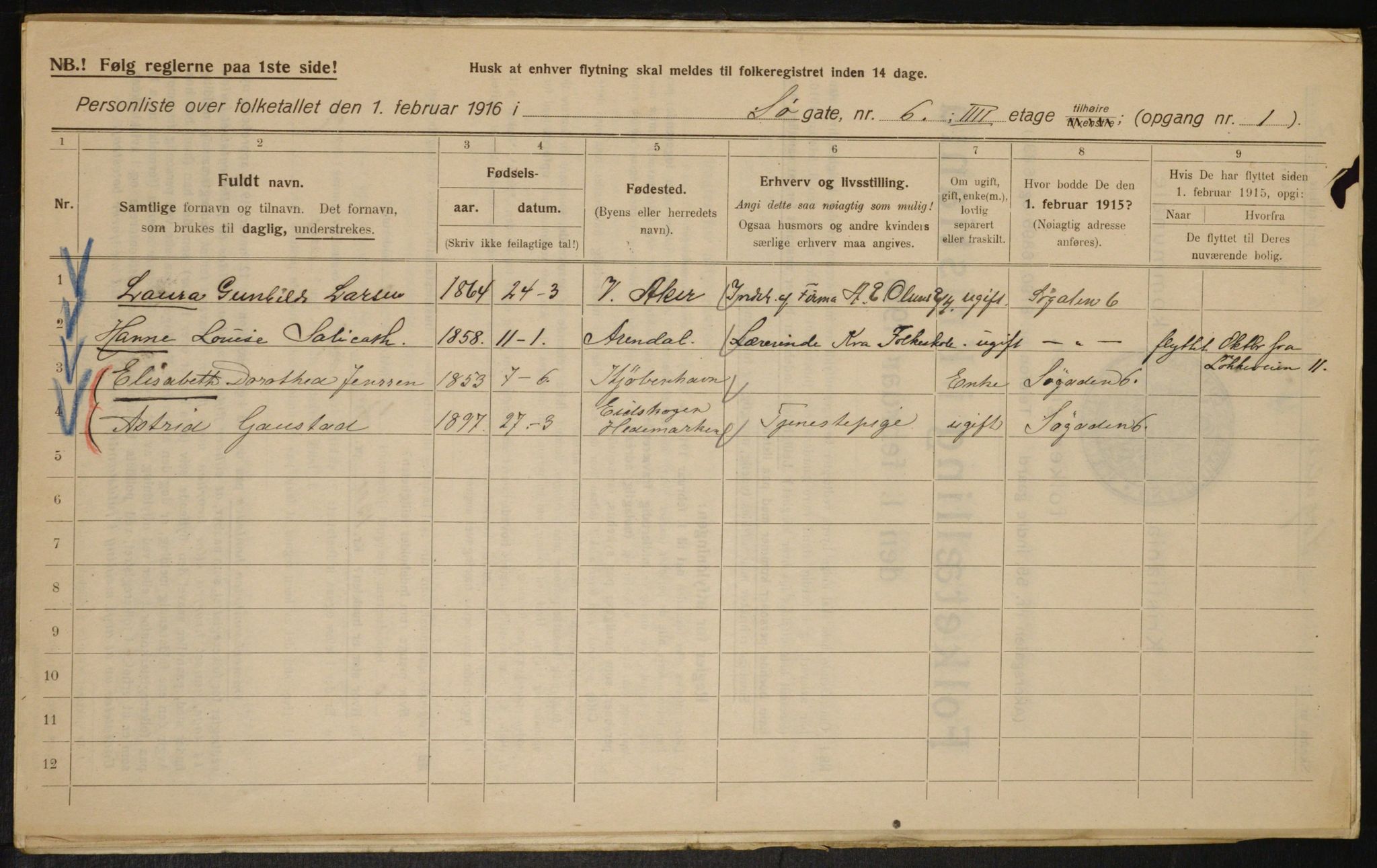 OBA, Municipal Census 1916 for Kristiania, 1916, p. 97571