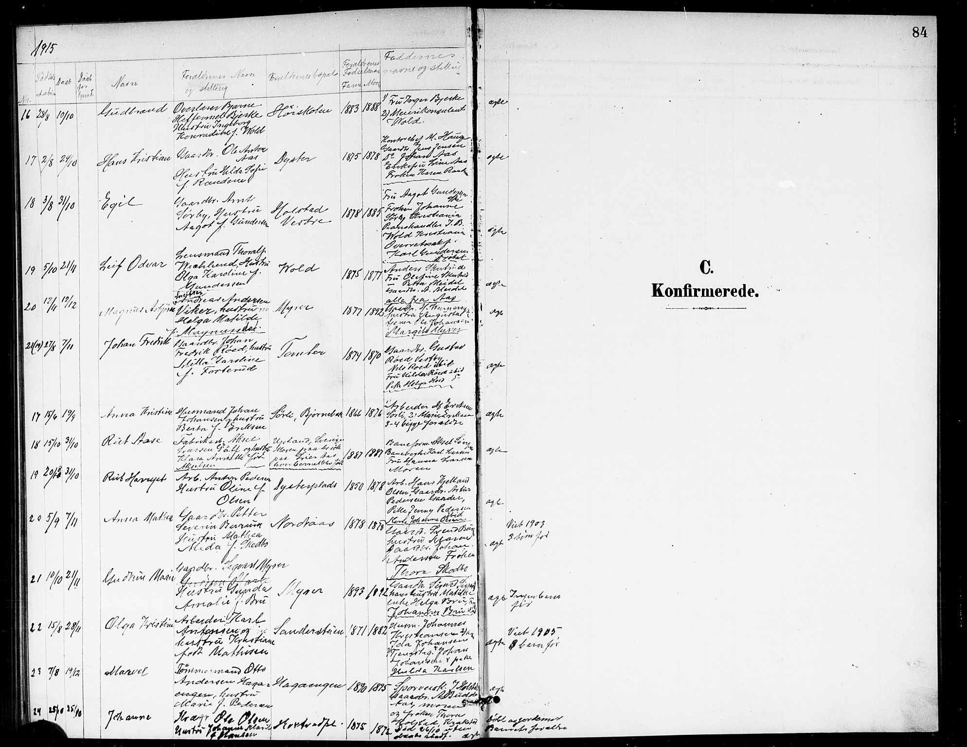 Ås prestekontor Kirkebøker, SAO/A-10894/G/Ga/L0004: Parish register (copy) no. I 4, 1901-1915, p. 84