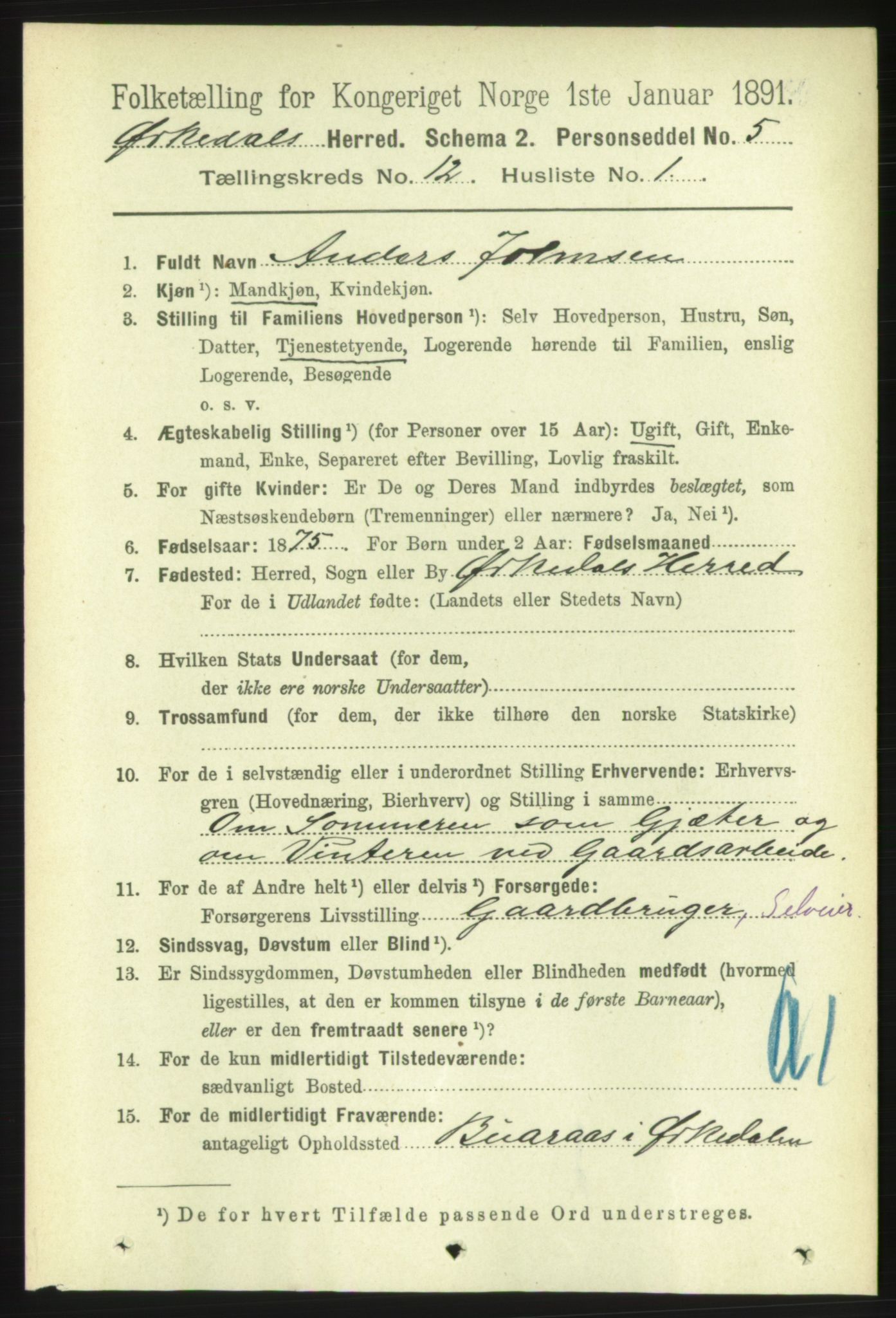 RA, 1891 census for 1638 Orkdal, 1891, p. 5584