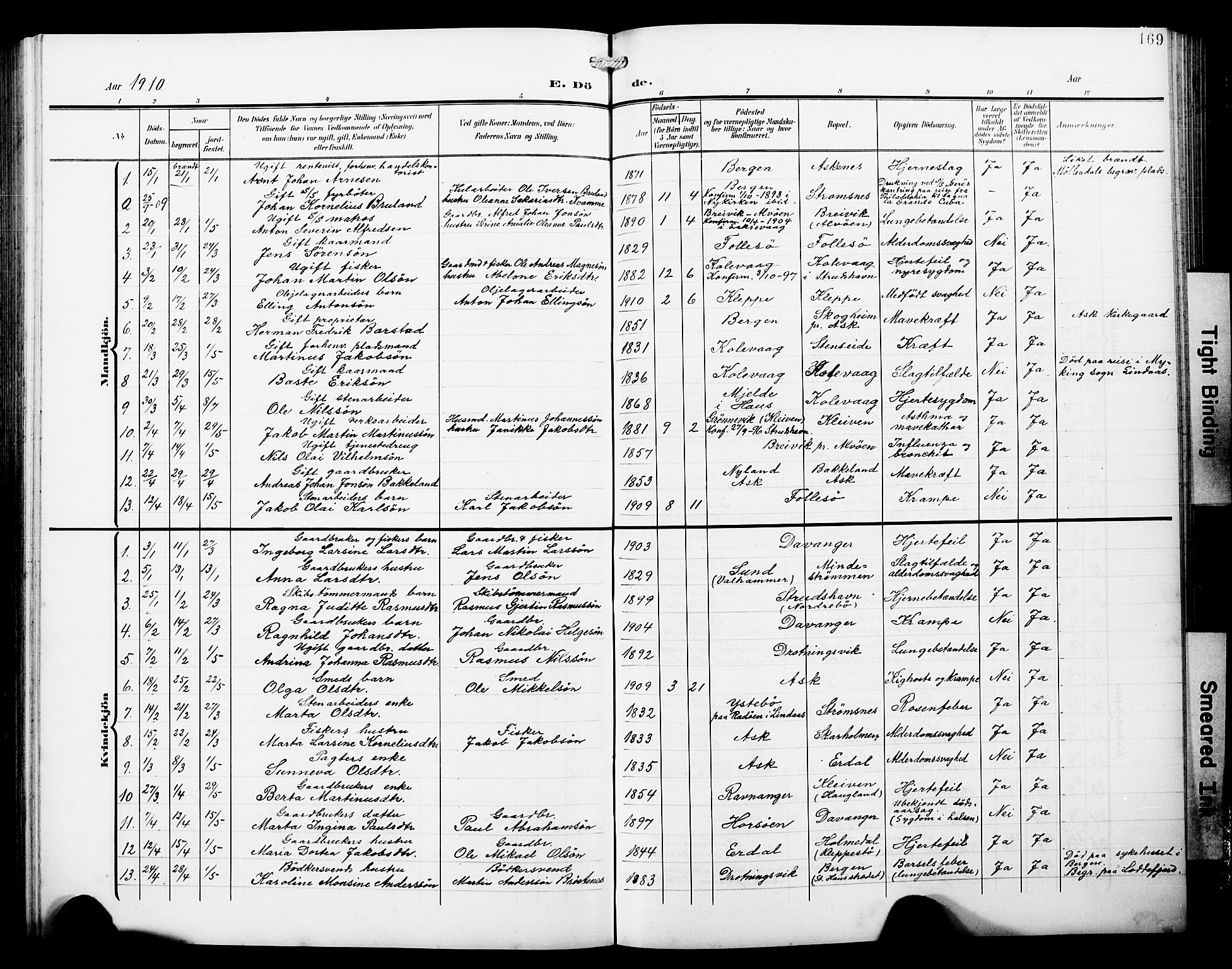 Askøy Sokneprestembete, AV/SAB-A-74101/H/Ha/Hab/Haba/L0014: Parish register (copy) no. A 14, 1904-1927, p. 169