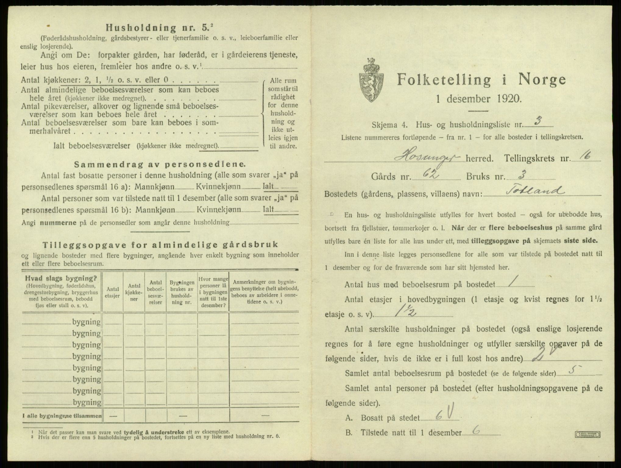 SAB, 1920 census for Hosanger, 1920, p. 828