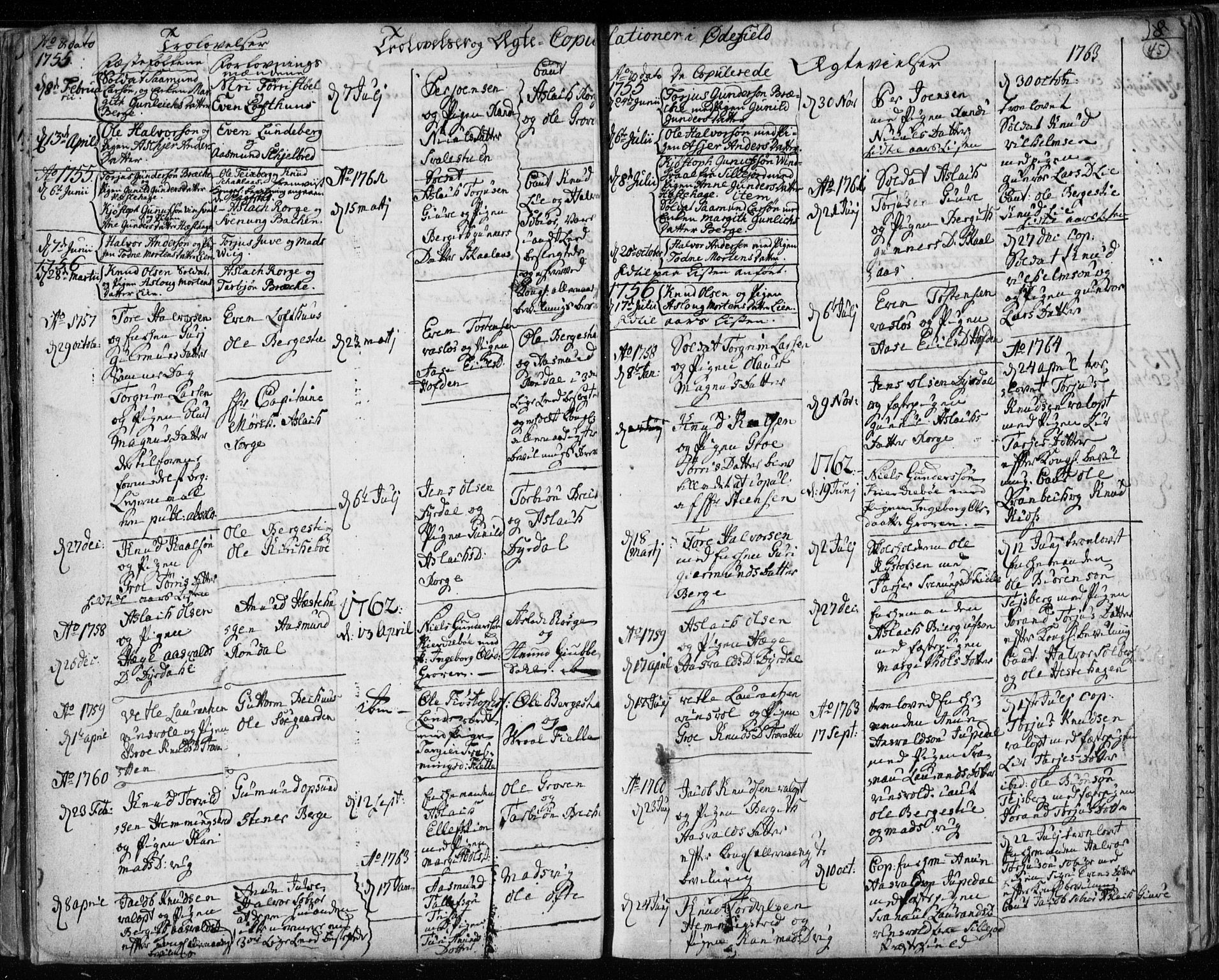 Lårdal kirkebøker, AV/SAKO-A-284/F/Fa/L0003: Parish register (official) no. I 3, 1754-1790, p. 45