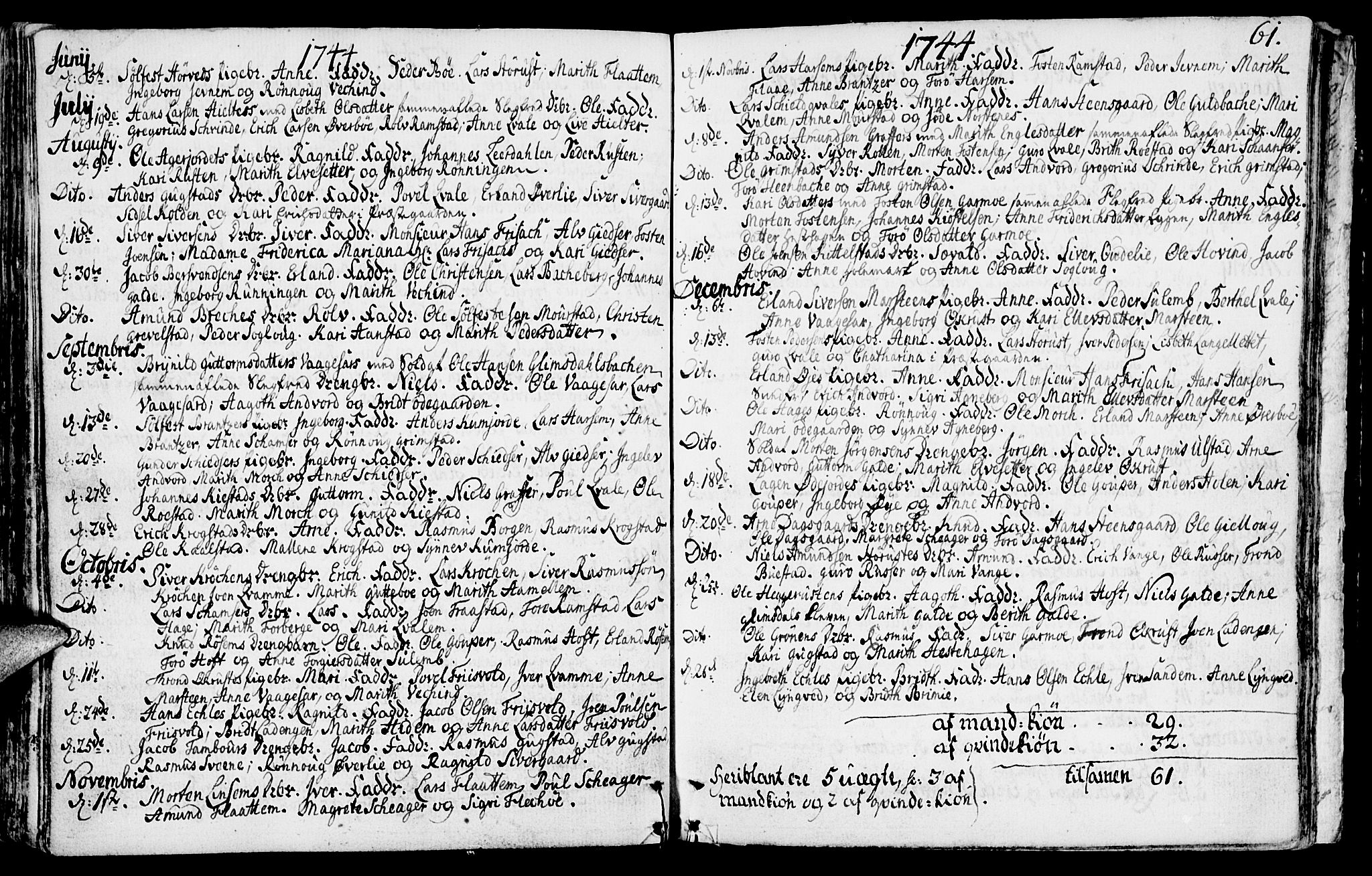 Lom prestekontor, SAH/PREST-070/K/L0001: Parish register (official) no. 1, 1733-1748, p. 61