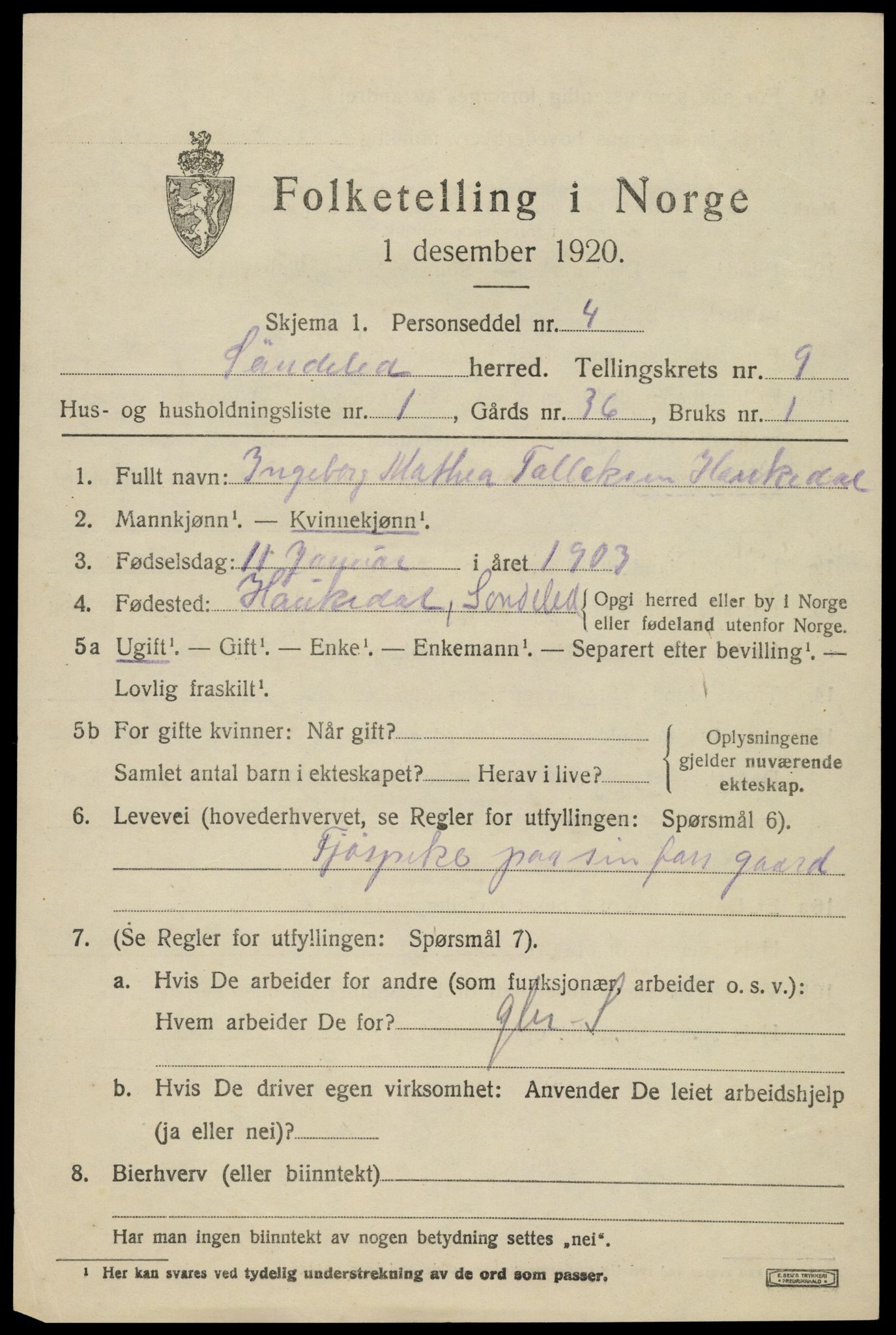 SAK, 1920 census for Søndeled, 1920, p. 4575