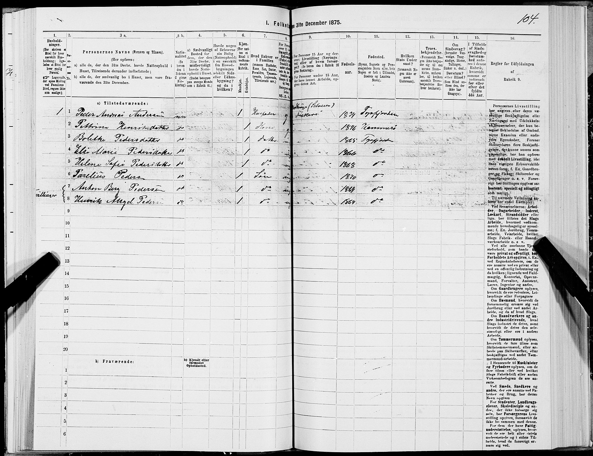 SAT, 1875 census for 1850P Tysfjord, 1875, p. 2104