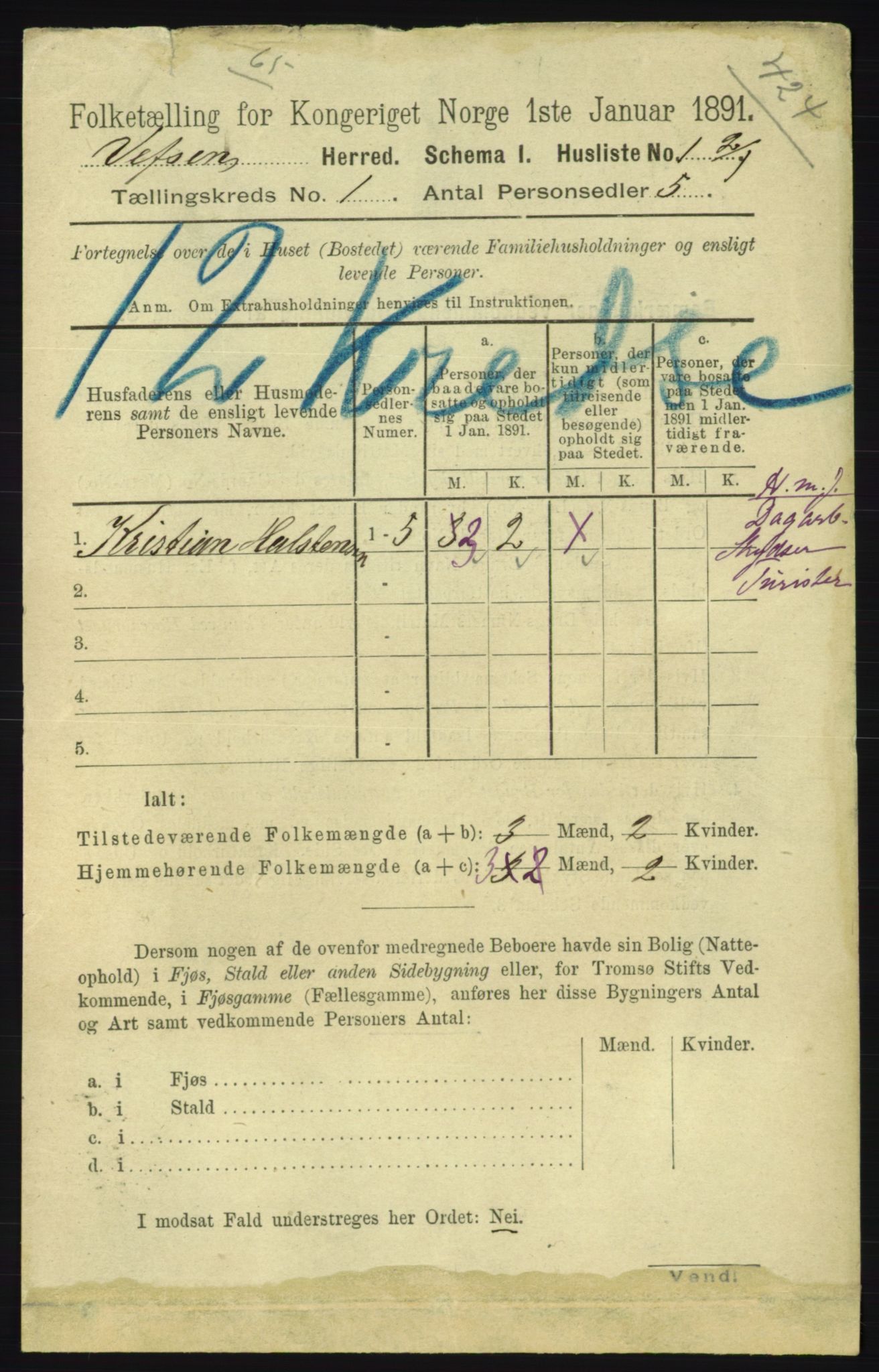 RA, 1891 census for 1824 Vefsn, 1891, p. 33