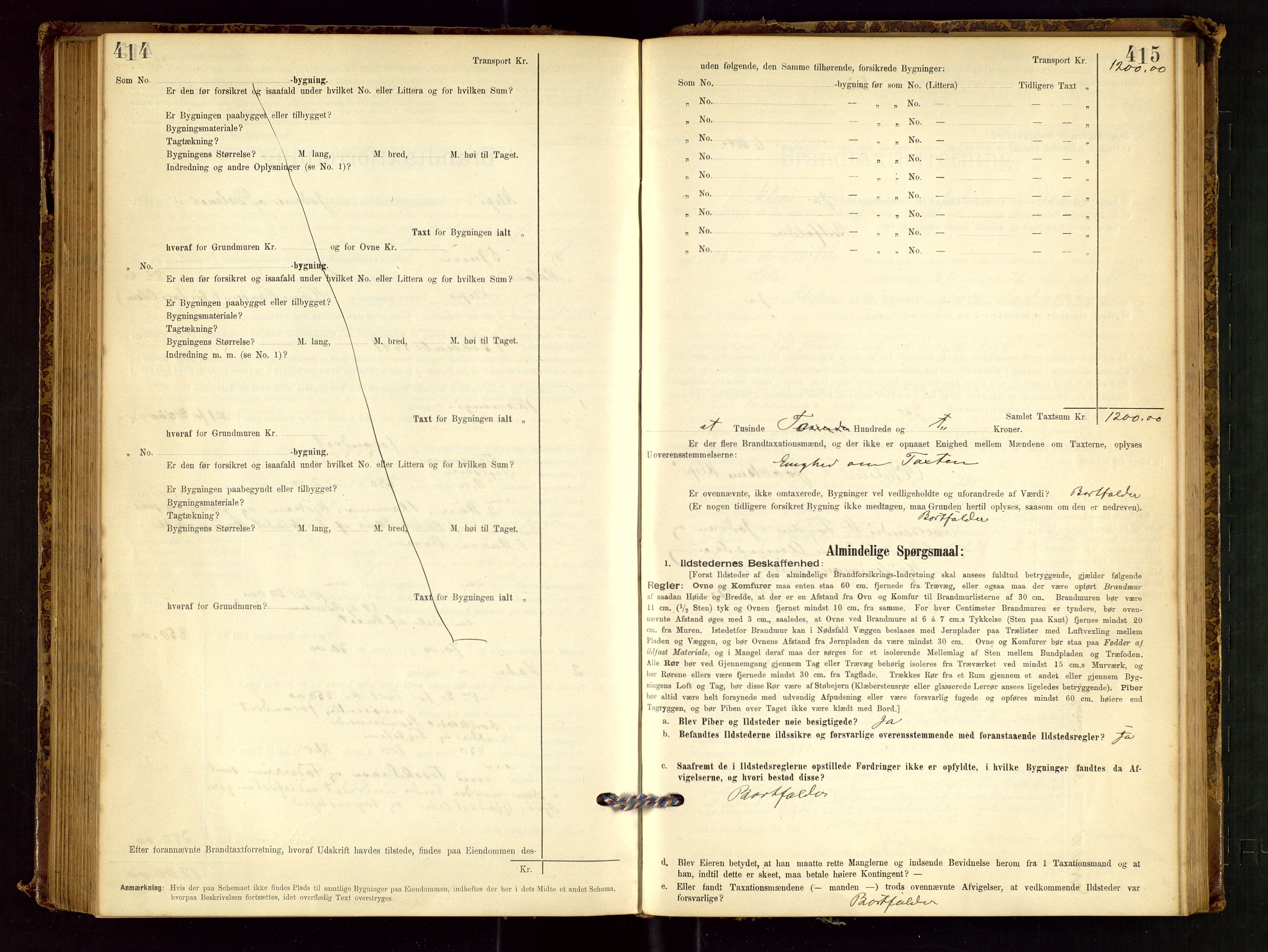 Klepp lensmannskontor, AV/SAST-A-100163/Goc/L0001: "Brandtaxationsprotokol" m/register, 1895-1898, p. 414-415