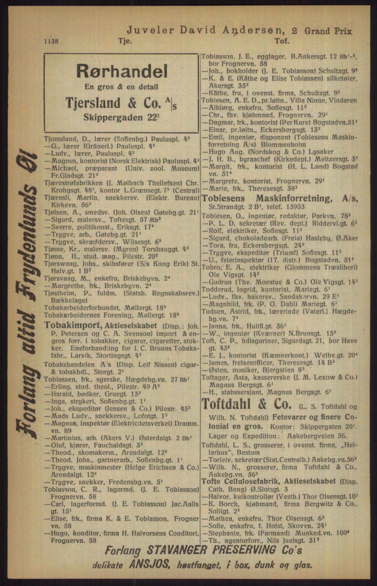 Kristiania/Oslo adressebok, PUBL/-, 1915, p. 1138