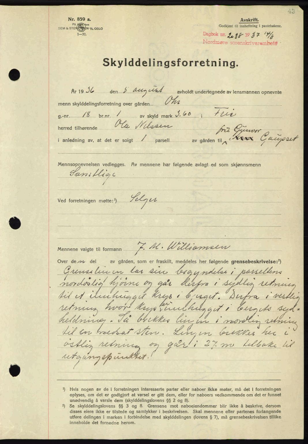 Nordmøre sorenskriveri, SAT/A-4132/1/2/2Ca: Mortgage book no. A82, 1937-1938, Diary no: : 2038/1937
