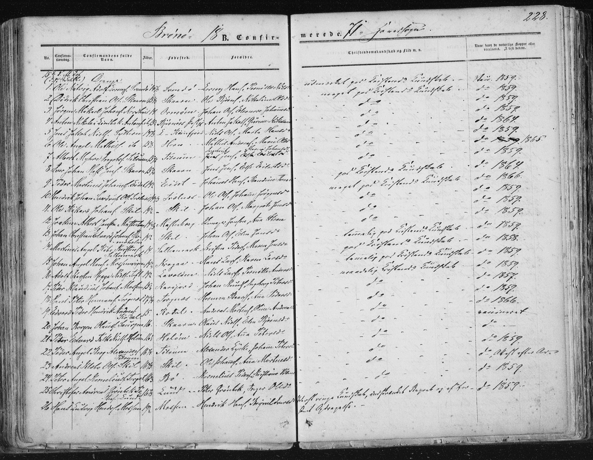Ministerialprotokoller, klokkerbøker og fødselsregistre - Nordland, SAT/A-1459/813/L0198: Parish register (official) no. 813A08, 1834-1874, p. 228