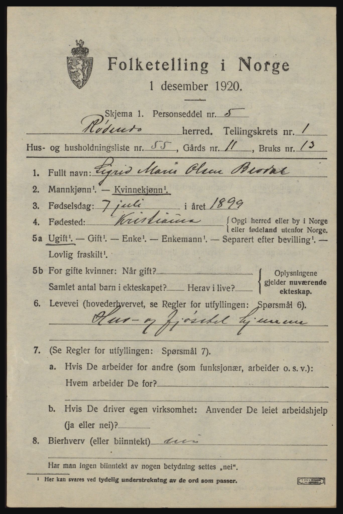 SAO, 1920 census for Rødenes, 1920, p. 1088