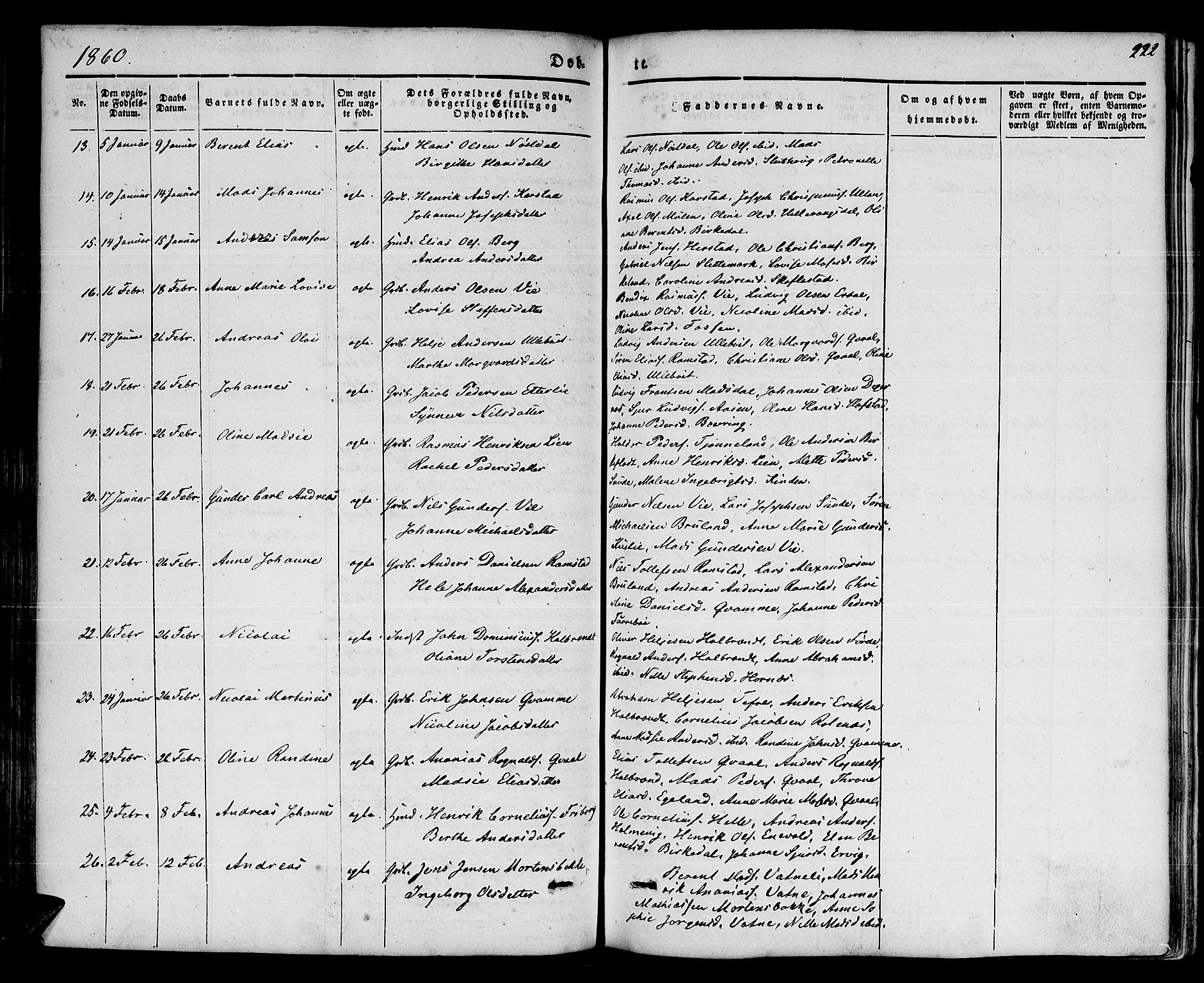 Førde sokneprestembete, SAB/A-79901/H/Haa/Haaa/L0007: Parish register (official) no. A 7, 1843-1860, p. 222