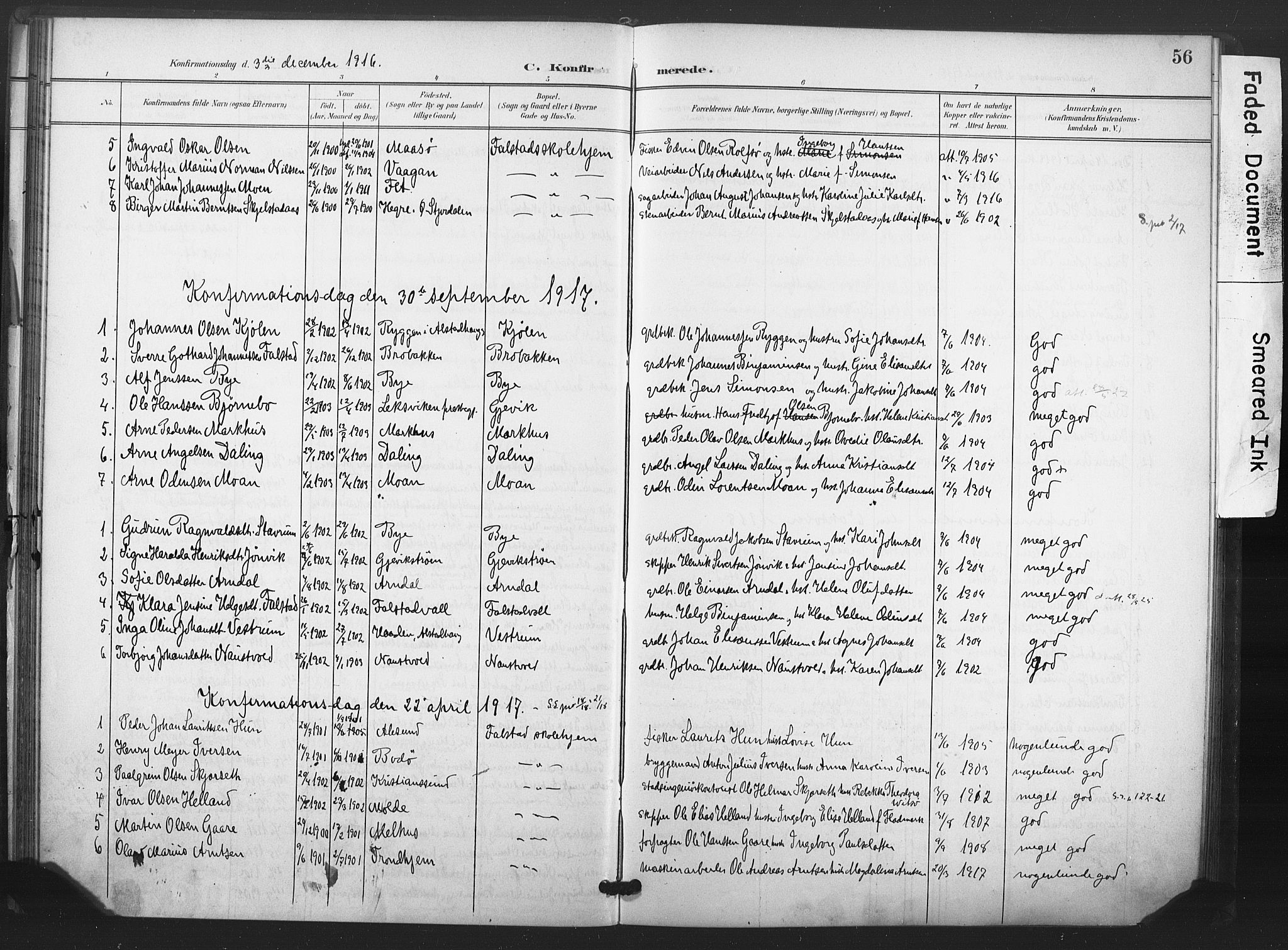 Ministerialprotokoller, klokkerbøker og fødselsregistre - Nord-Trøndelag, SAT/A-1458/719/L0179: Parish register (official) no. 719A02, 1901-1923, p. 56