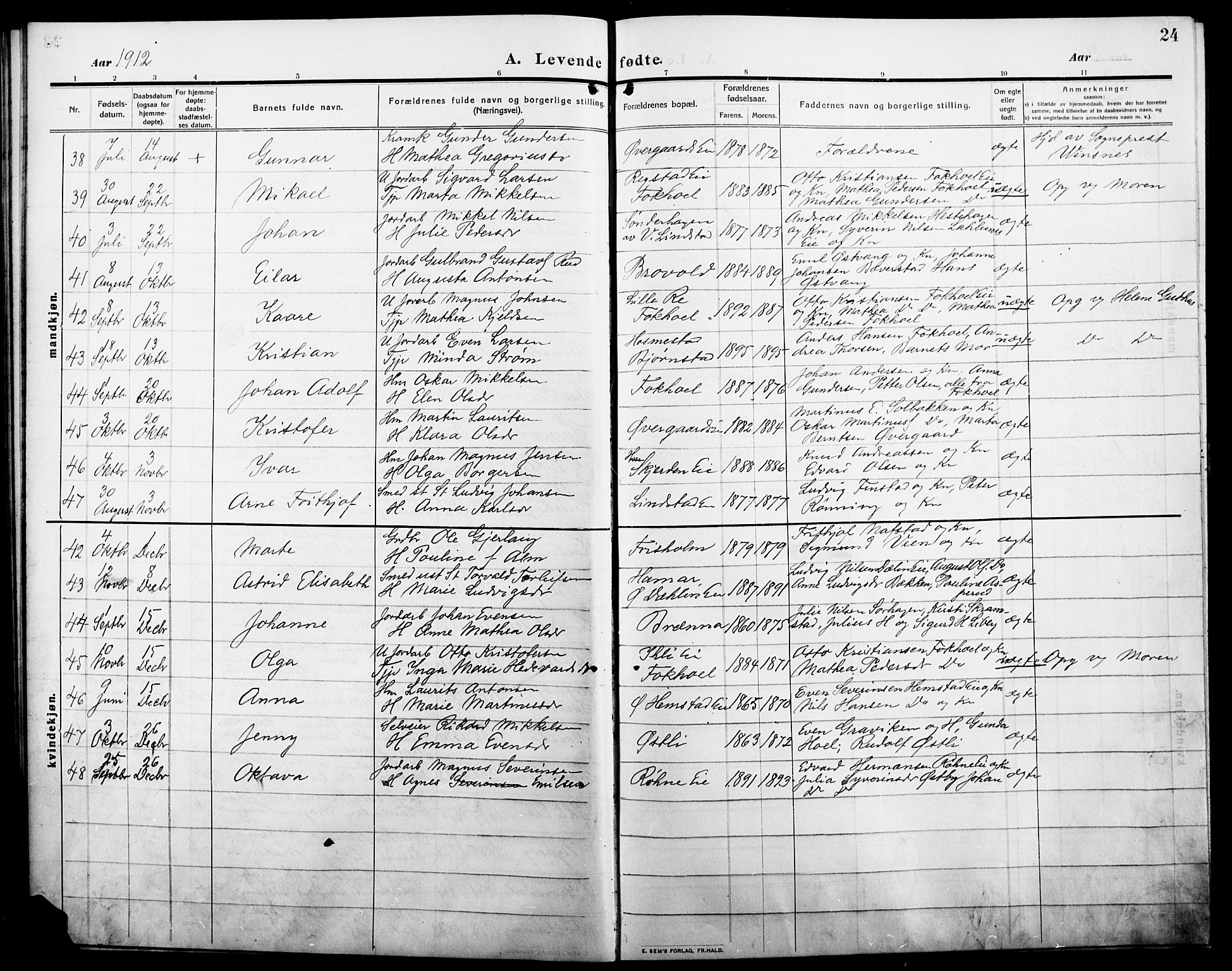 Stange prestekontor, AV/SAH-PREST-002/L/L0014: Parish register (copy) no. 14, 1909-1917, p. 24