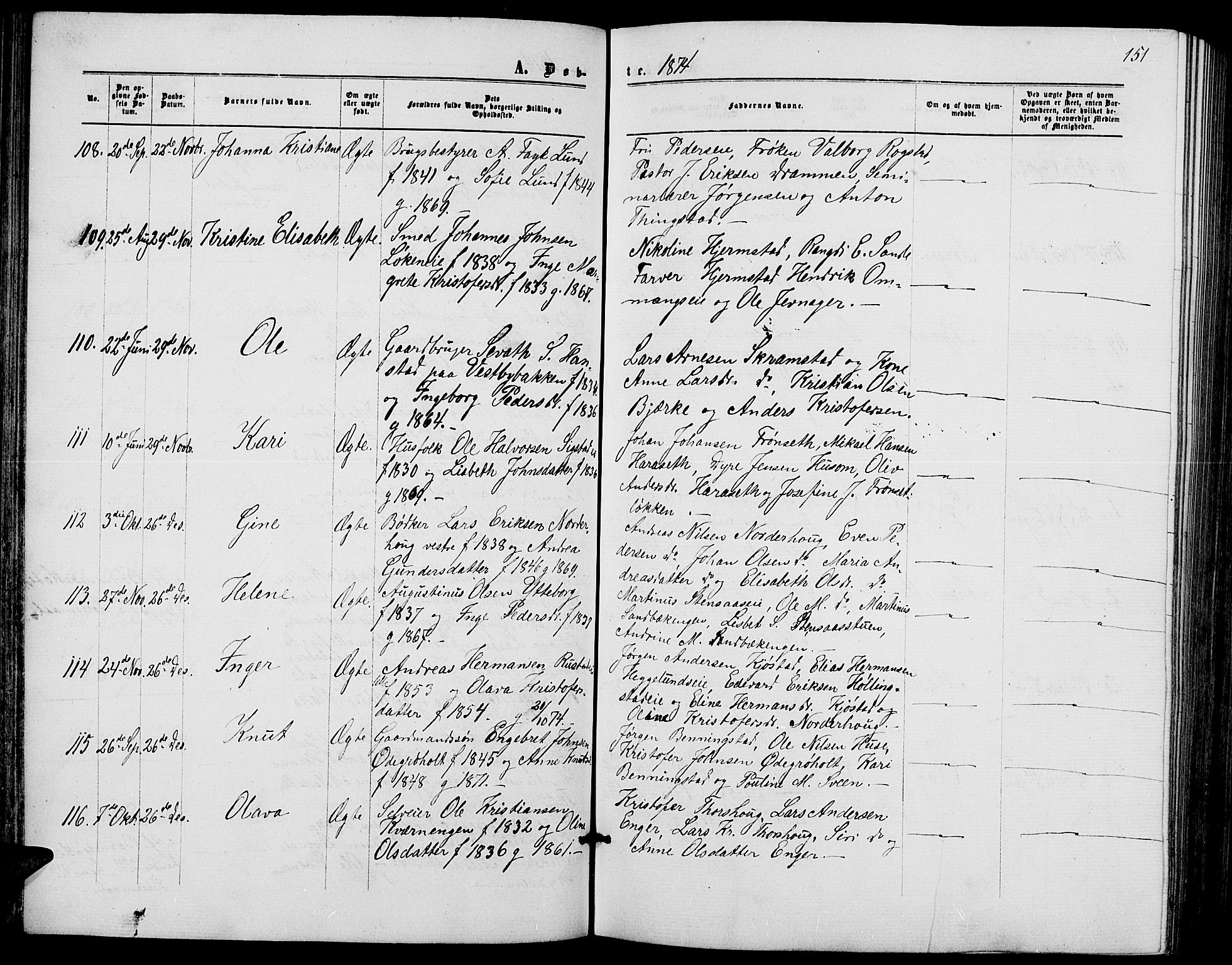 Løten prestekontor, SAH/PREST-022/L/La/L0004: Parish register (copy) no. 4, 1863-1877, p. 151