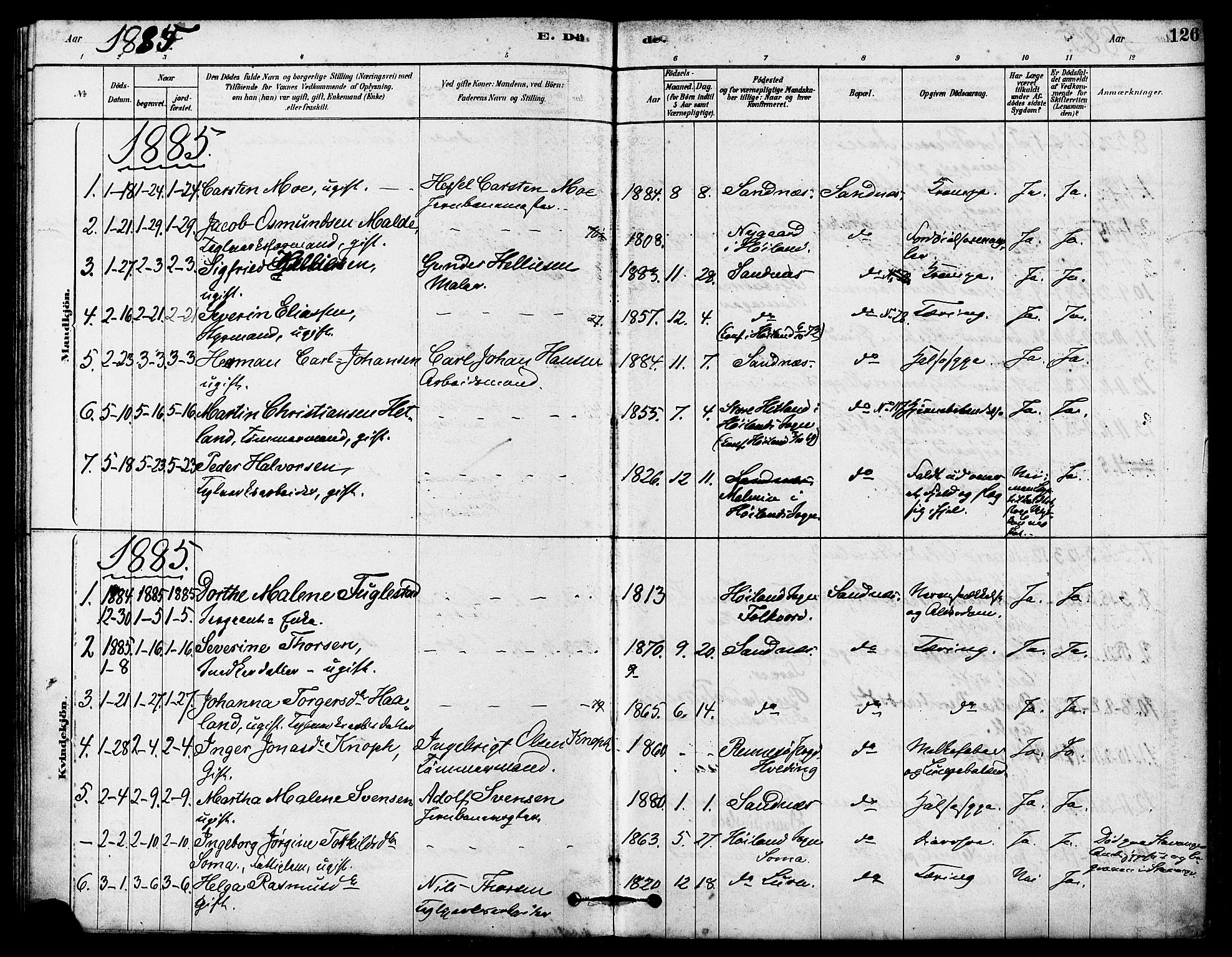 Høyland sokneprestkontor, AV/SAST-A-101799/001/30BA/L0012: Parish register (official) no. A 11, 1878-1889, p. 126