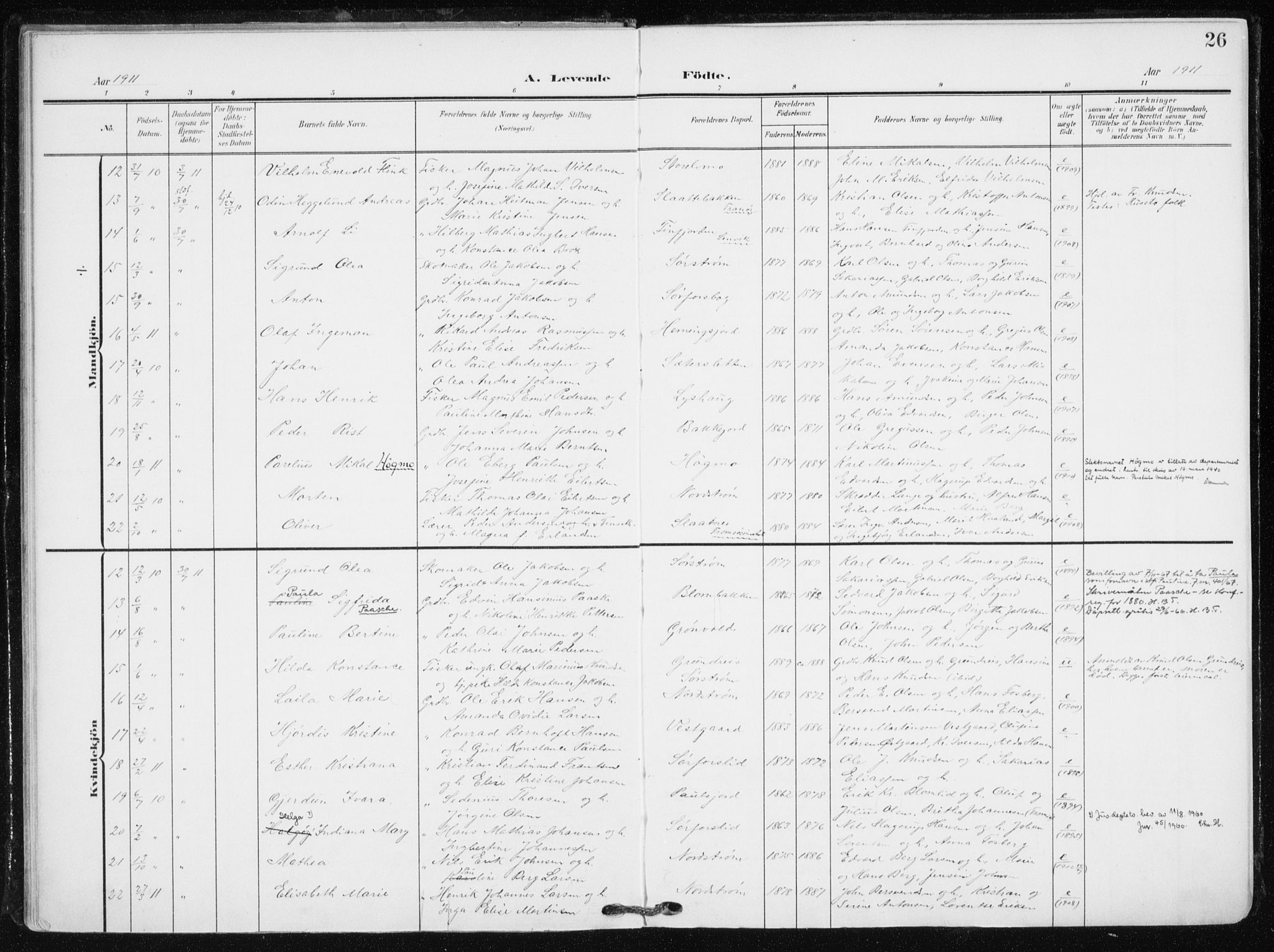 Tranøy sokneprestkontor, SATØ/S-1313/I/Ia/Iaa/L0012kirke: Parish register (official) no. 12, 1905-1918, p. 26