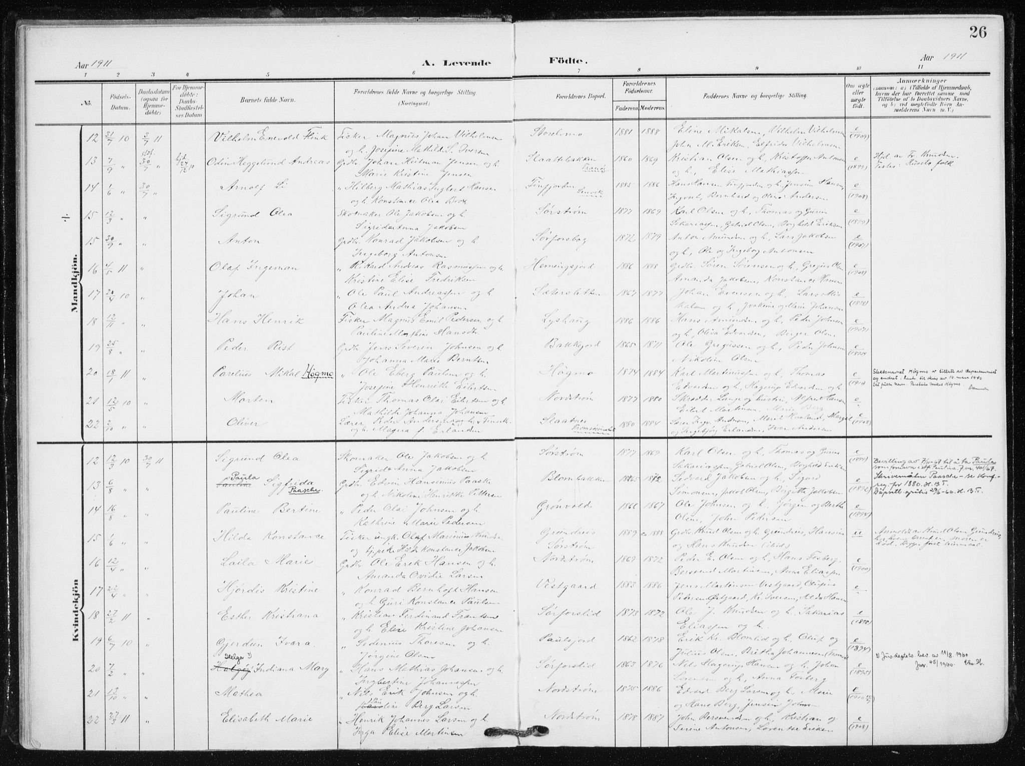 Tranøy sokneprestkontor, AV/SATØ-S-1313/I/Ia/Iaa/L0012kirke: Parish register (official) no. 12, 1905-1918, p. 26